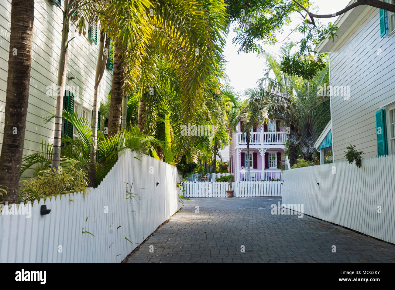Une petite rue à Key West, en Floride. Banque D'Images