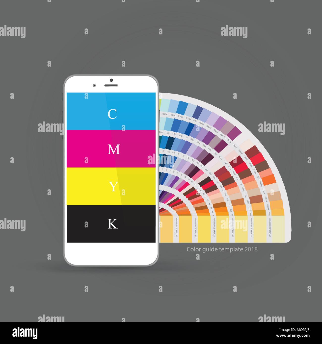 Smartphone avec palette de couleurs CMJN, concept guide pour les applications mobiles et de technologies. vector illustration Illustration de Vecteur