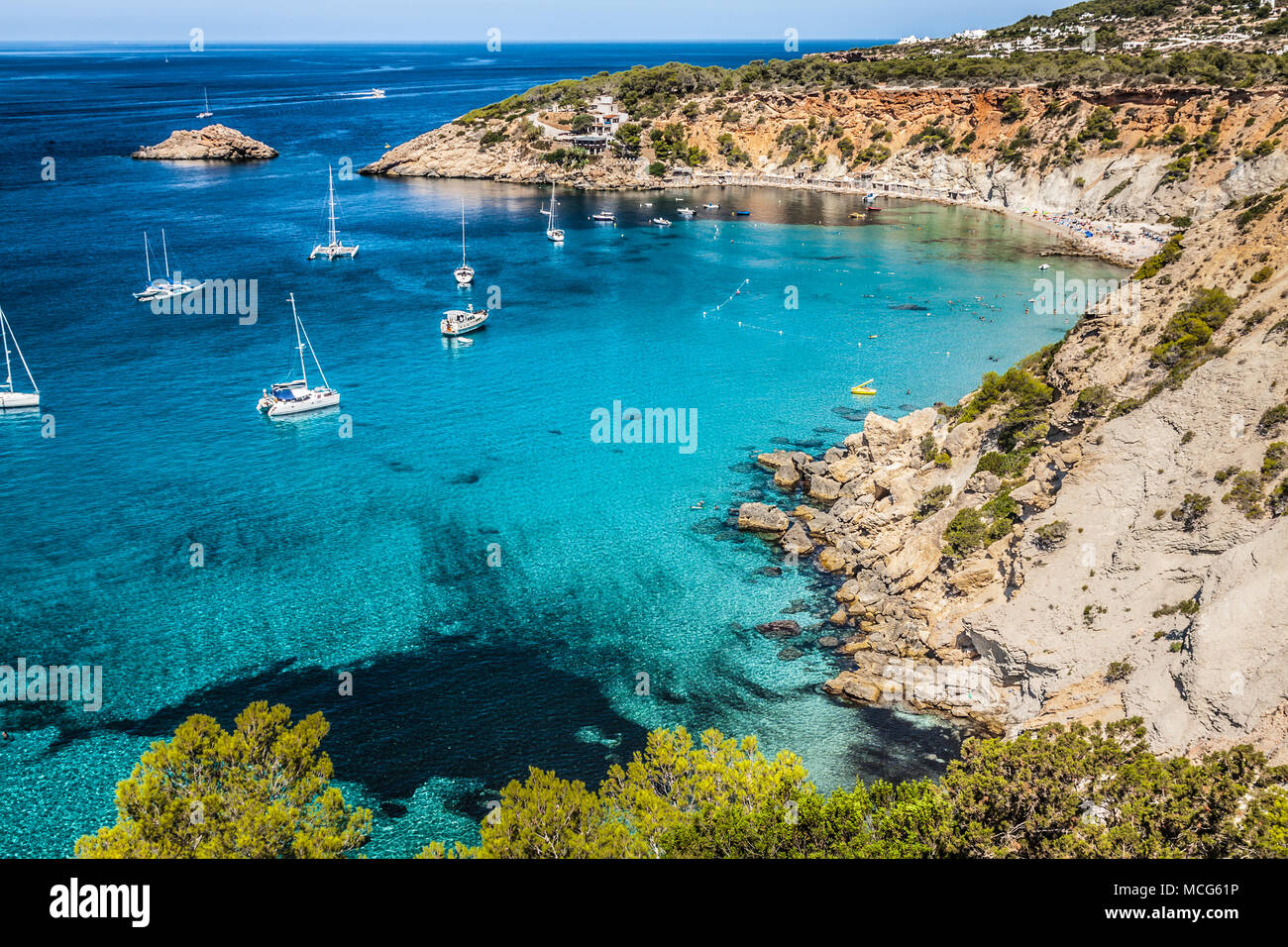 Es Vedra île d'Ibiza Cala d'Hort dans îles Baléares Banque D'Images