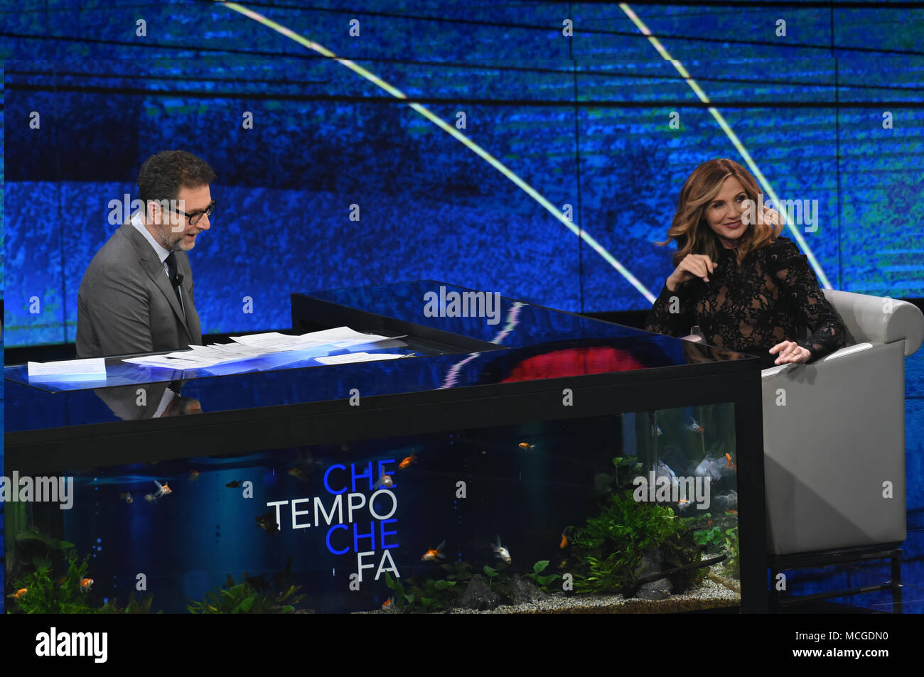 Lorella Cuccarini invité de l'émission de télévision Che tempo che fa. 15/04/2018, Milan, Italie Banque D'Images