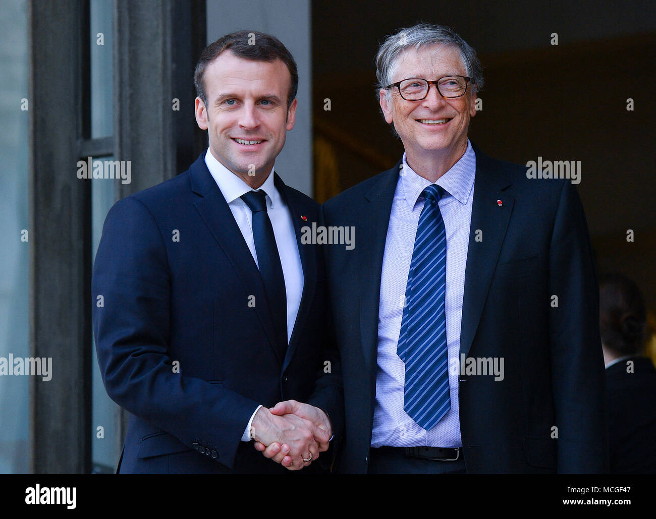 Paris , France. 16 avril 2018. Interview du Président Emmanuel Macron avec M. Bill GATES : Crédit François pauletto/Alamy Live News Crédit : François pauletto/Alamy Live News Banque D'Images