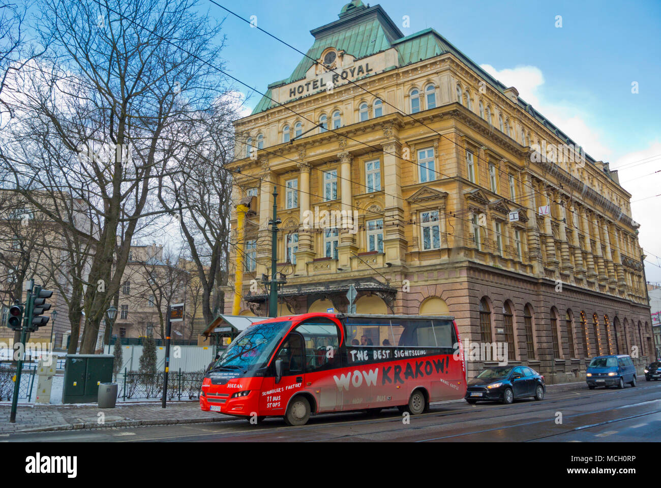 Visite guidée de Cracovie Wow, bus en face de l'hôtel Royal, Cracovie, Pologne, Malopolska Banque D'Images