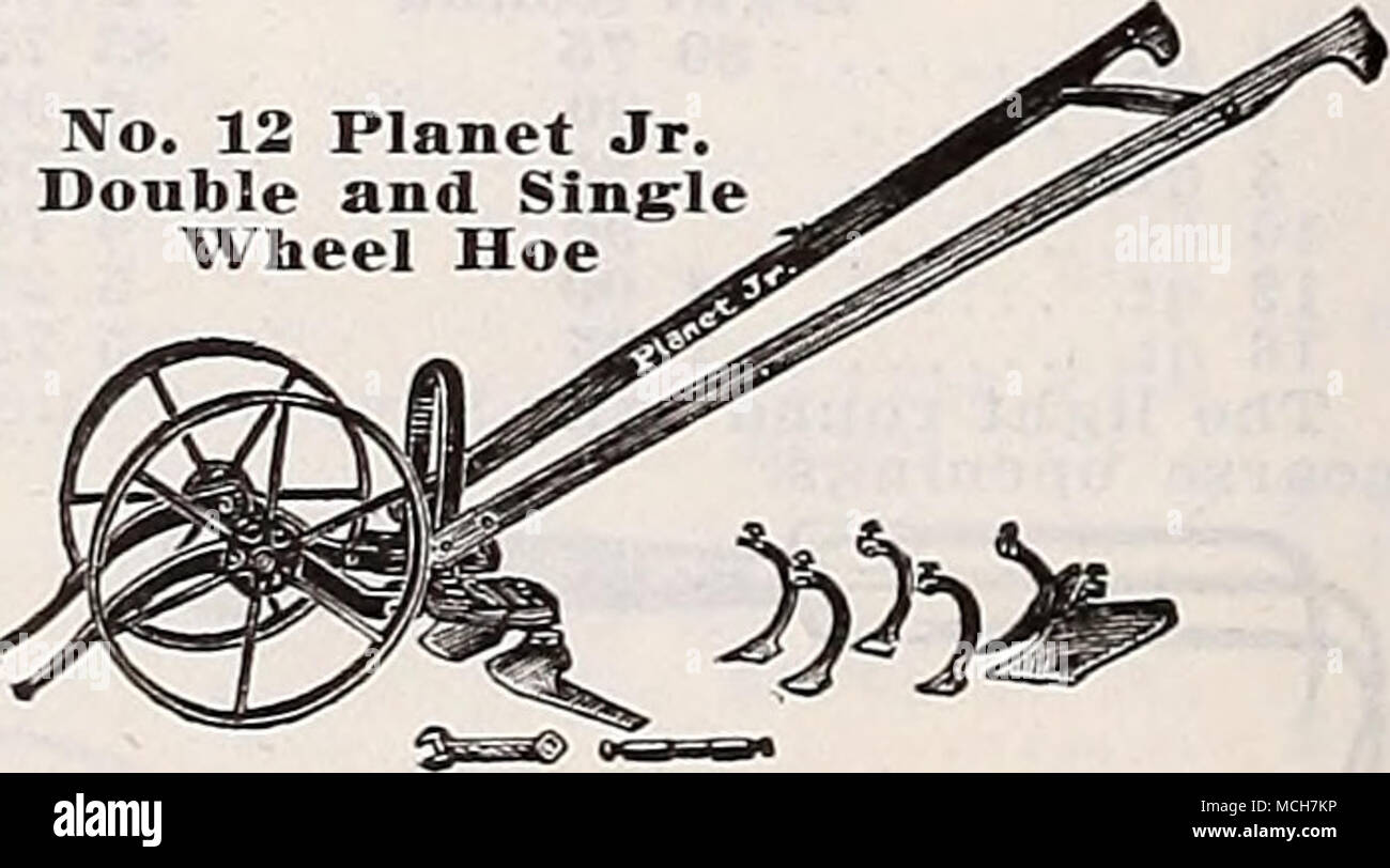 . Demandez pour la planète Jr. Cat- Liste complète | alog le sortment- que de la main et le cheval| outils. | N° 11 Équipement 1 6 paire" houes, 1 paire 4 %" des houes, cultivateur 4 dents, 1 paire de charrues, 1 paire 5 dents de râteaux, 1 paire de 3 dents de râteaux, 1 paire de gardiens de la feuille, 1 embouts pour vis d'essieu et de changement à une seule roue hoe. 1 clé de 13 $ 00 n° 12 (illustré) Équipement 1 paire 6" des houes, cultivateur 4 dents, 1 paire de charrues, 1 paire de gardiens de la feuille, 1 embouts pour vis d'essieu et de changement à une seule roue dentelée, 1 clé... 1025 N° 4 Planète combiné Hill Jr. et percer Seeder et seul Wlieel Ho Banque D'Images