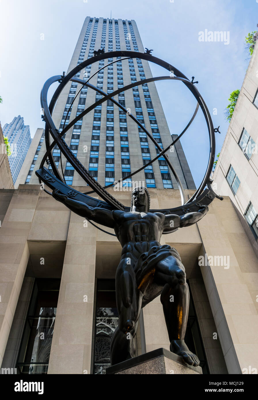 New York Rockefeller Center avec Atlas Statue Banque D'Images