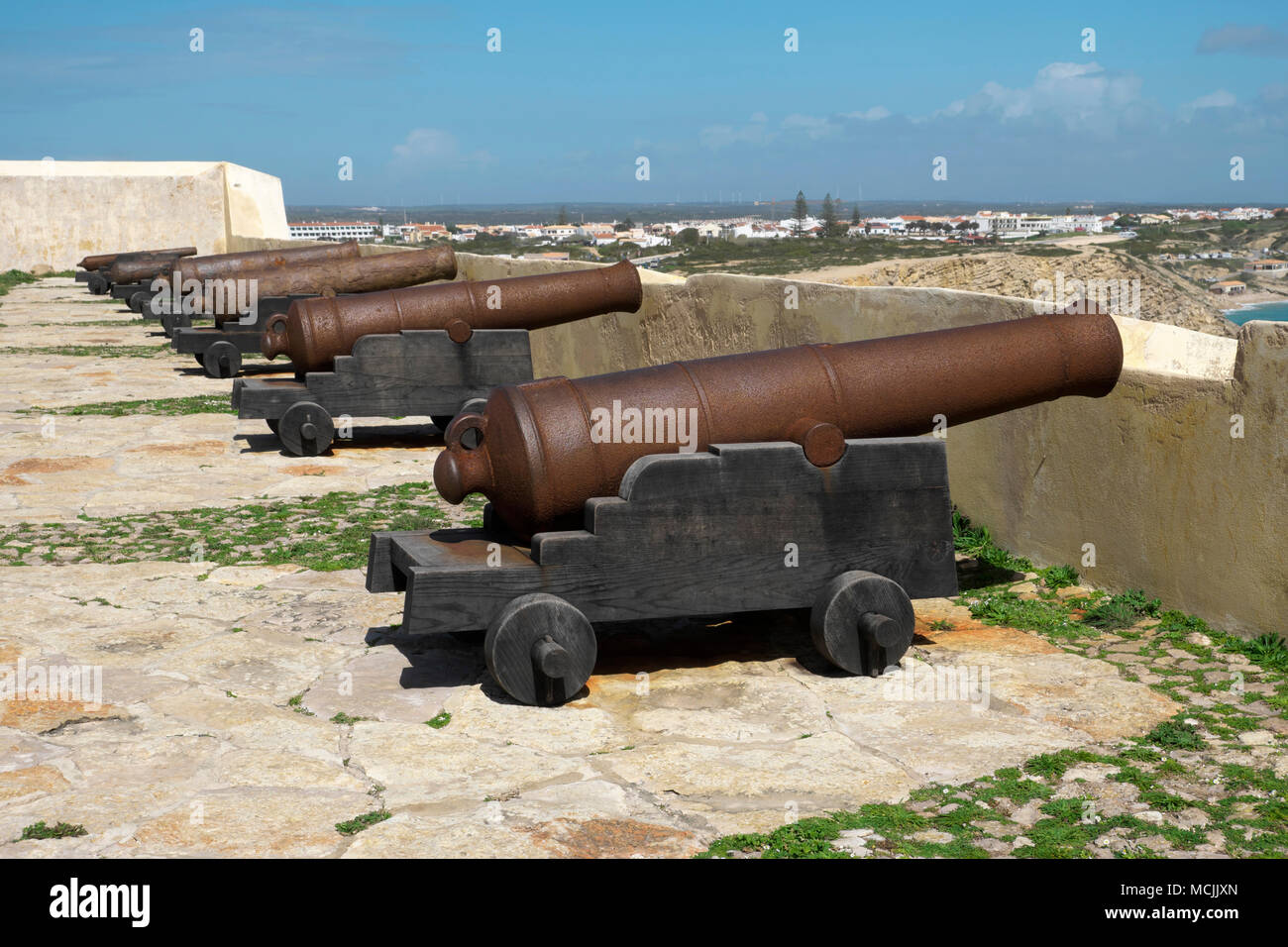 Canons à Fortaleza de Sagres, Ponta de Sagres, Lagos, Algarve, Portugal Banque D'Images