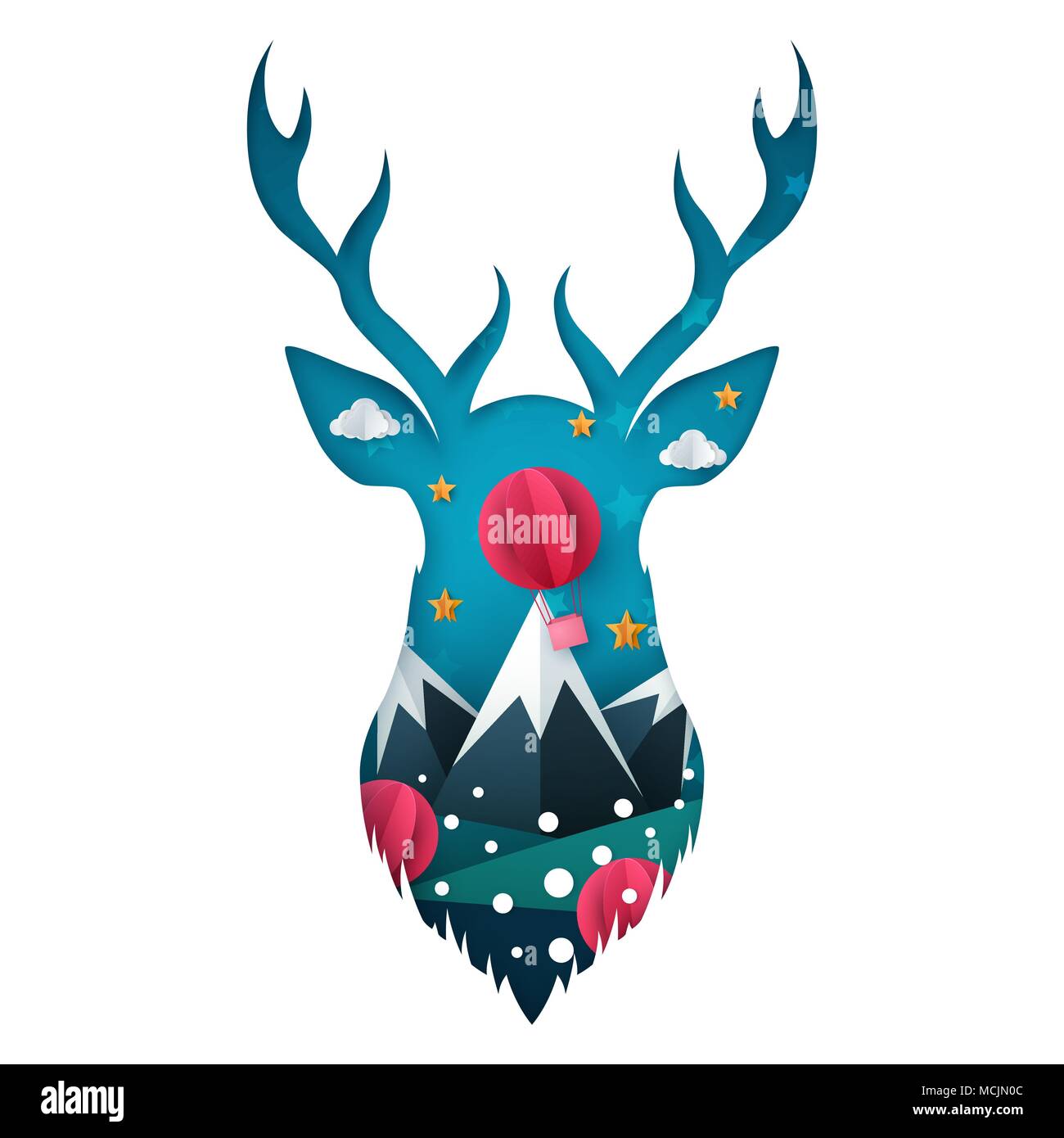 Illustration de cerfs. Papier dessin animé paysage. Illustration de Vecteur