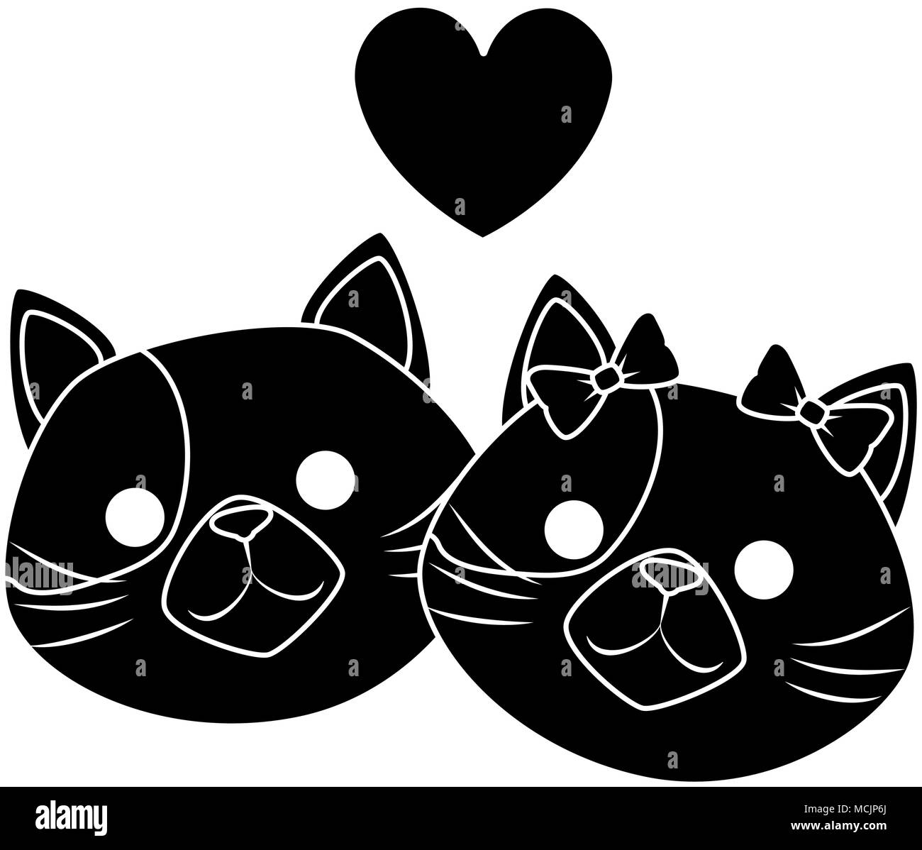 Cute cats mascottes tête avec coeur vecteur caractères illustration design Illustration de Vecteur