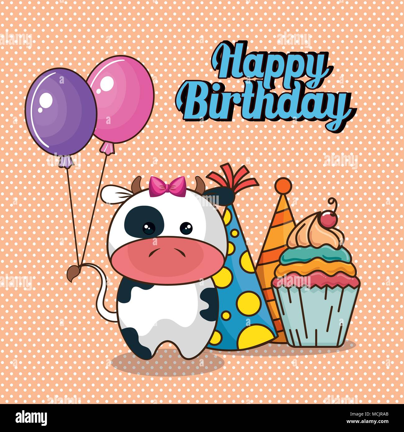 Joyeux Anniversaire Carte Avec Vache Mignon Image Vectorielle Stock Alamy