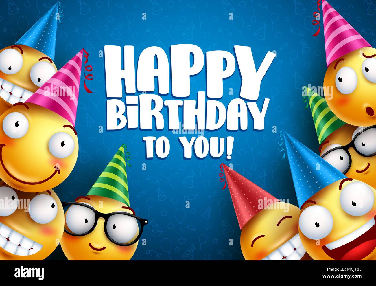 Smileys Anniversaire Salutations Vecteur Conception D Arriere Plan Emoticones Ou Smileys Jaunes Avec Drole Et Heureux D Expressions Du Visage Portant Des Chapeaux De Fete Colores Image Vectorielle Stock Alamy Smileys Anniversaire Salutations Vecteur Conception D Arriere Plan Emoticones Ou Smileys Jaunes Avec Drole Et Heureux D Expressions Du Visage Portant Des Chapeaux De Fete Colores Image Vectorielle Stock Alamy