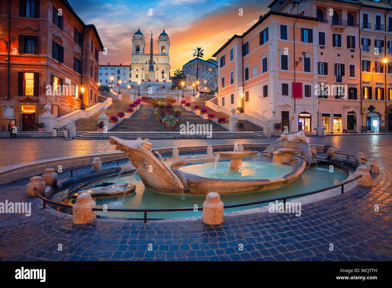 Rome. Image de la ville d'Espagne à Rome, en Italie pendant le lever du soleil. Banque D'Images