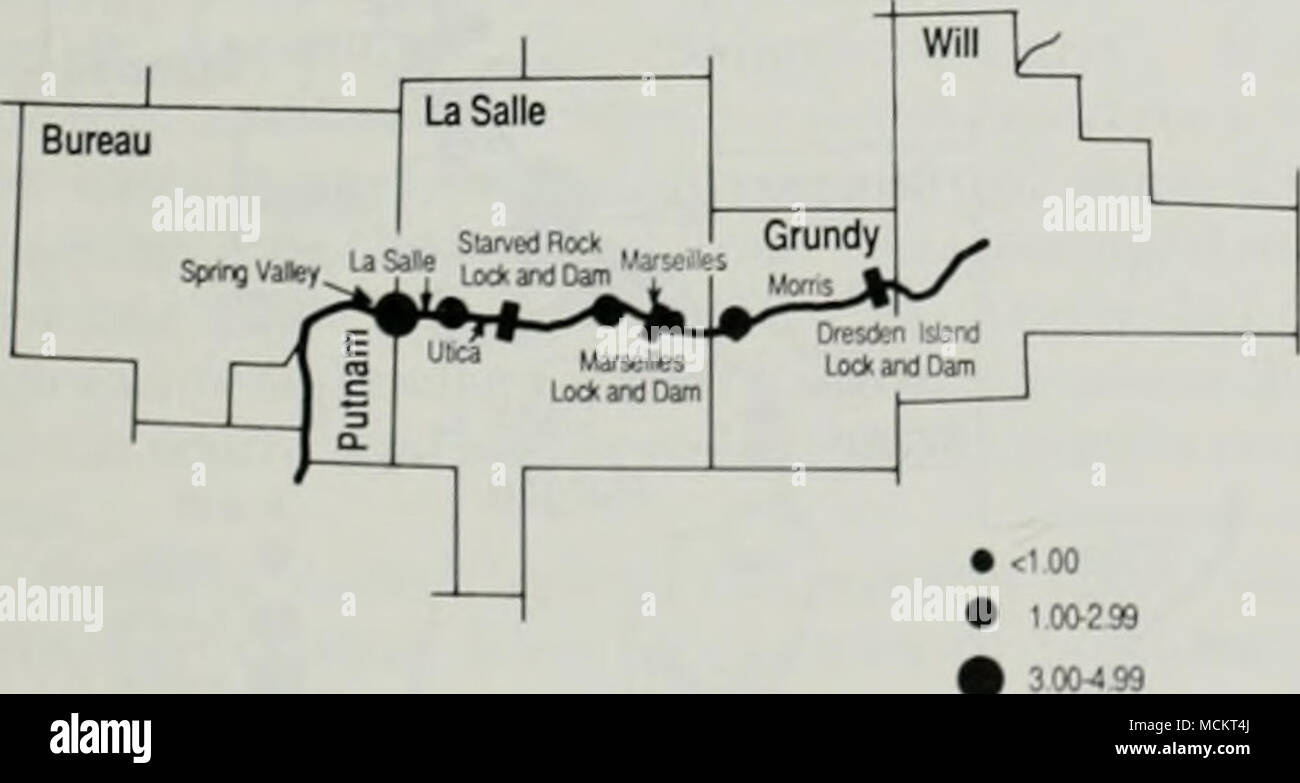 . Fig. 19.-nnnilxi moyenne ol le pygargue à tête blanche (ounled [)er à l'inventaire des zones de recensement dans la région de la rivière de l'Illinois du REFPP. 1976-198.5. Rivière Illinois Central lief^sur. La région de la rivière de l'Illinois Central est constitué de l'rimarily |)Peoria naviga- tion extérieure et s'étend de près de la vallée de printemps .pour abaisser le lac Peoria (Fig. 6). Cette région a été inven- toried environ 125 fois entre 1972 aii<l 1986. Vols ont été effectués au cours de tr- iembfi ihroiigh|)de 1972 à décembre 1985, au cours de 1973 à anuarv |I98(), et au cours de février thiough de 1980 à avril 1985. Fig. 'Id.-nombre moyen ol b.ilf le La ( Banque D'Images