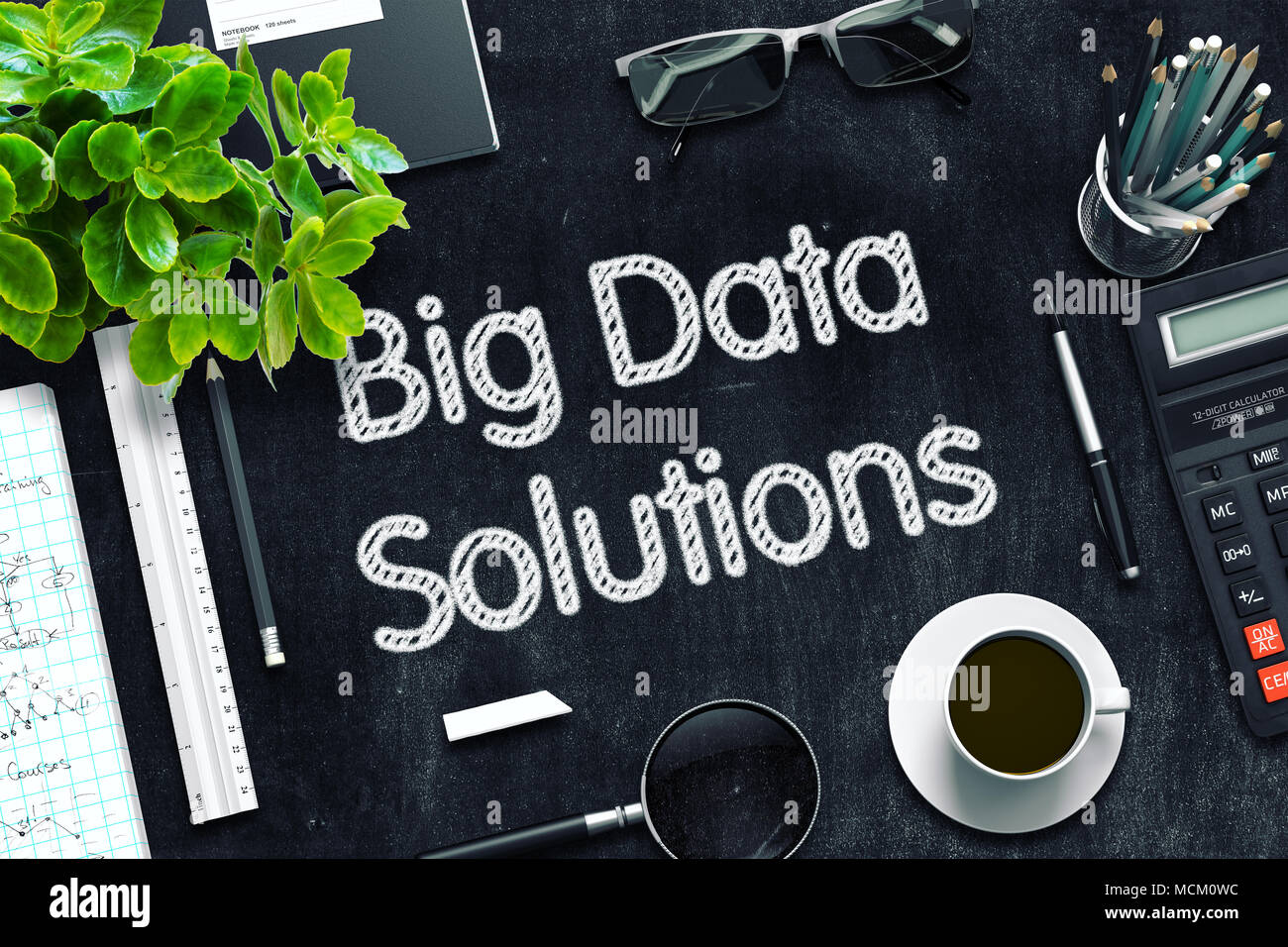 Big Data Solutions sur tableau noir. Le Rendu 3D. Banque D'Images