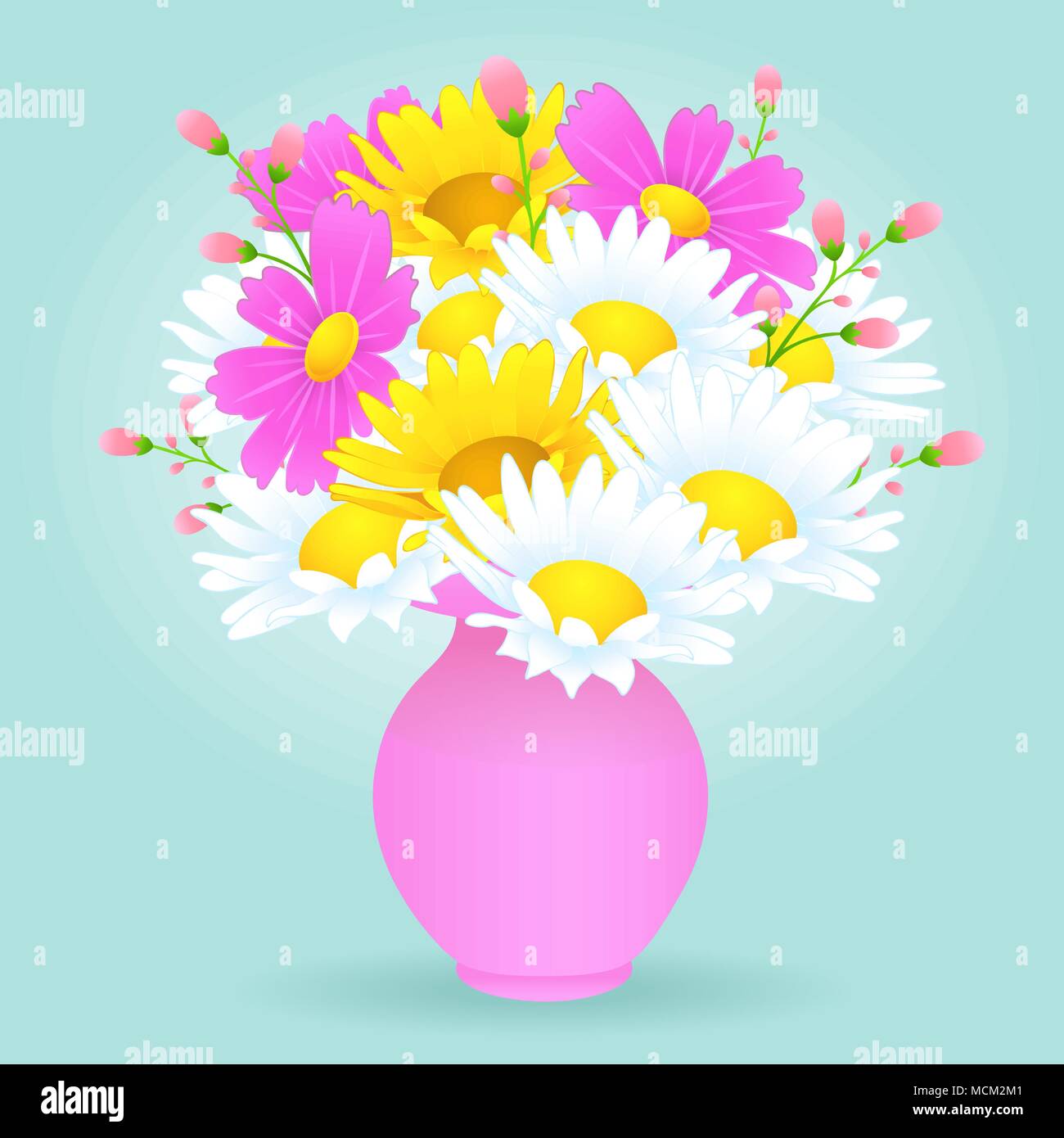 Bouquet De Fleurs Dans Le Vase Dessin Vectoriel Bourgeons