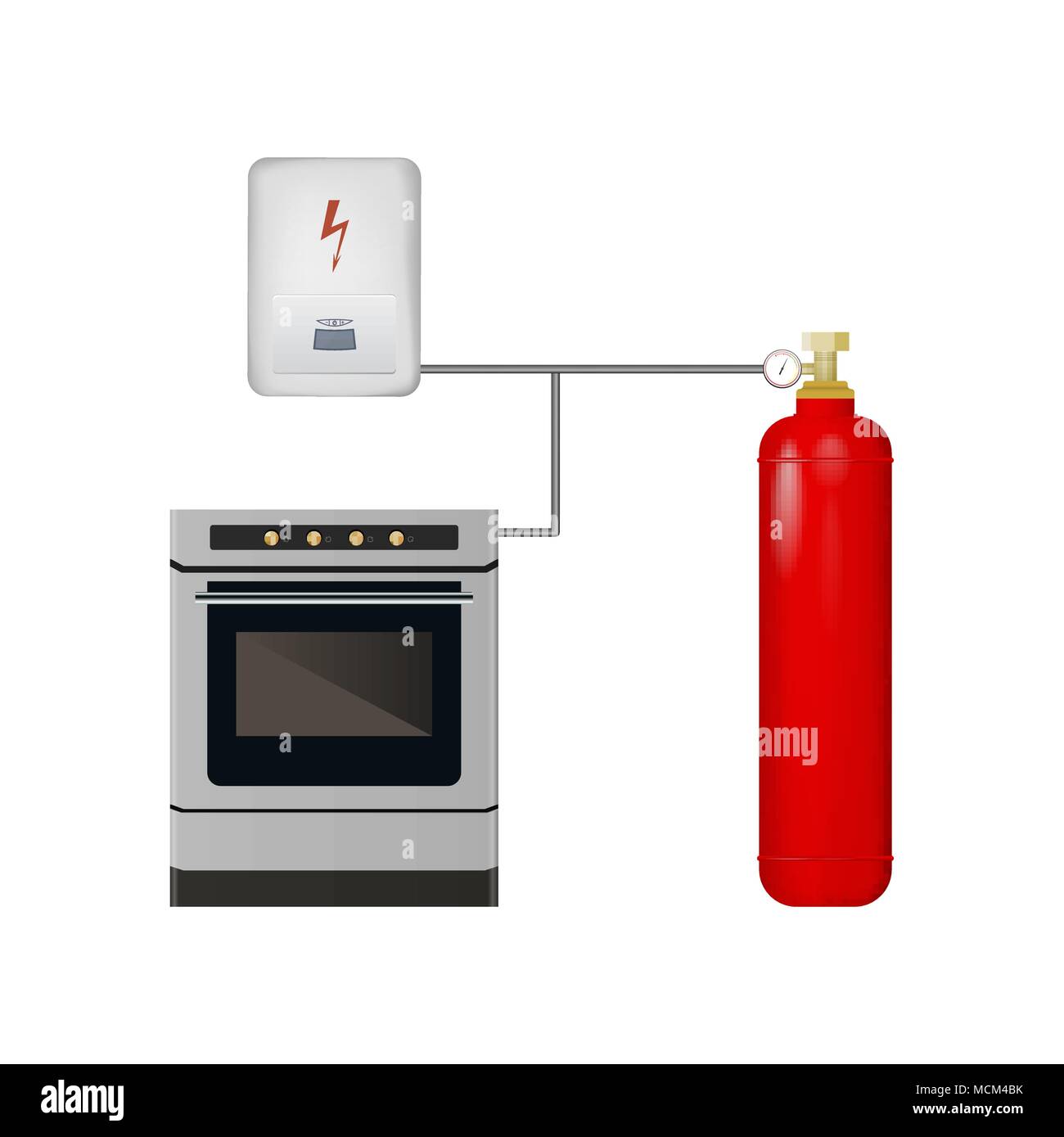 Cuisinière à gaz et des chaudières avec vérin. Illustration de Vecteur