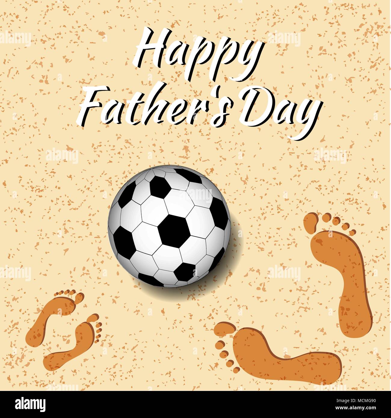La Fete Des Peres Concept De Vacances Sur La Plage Un Ballon De Soccer Empreintes De Pere Et L Enfant Modele De Carte De Vœux Banniere Flyer Invitation Co Image Vectorielle Stock