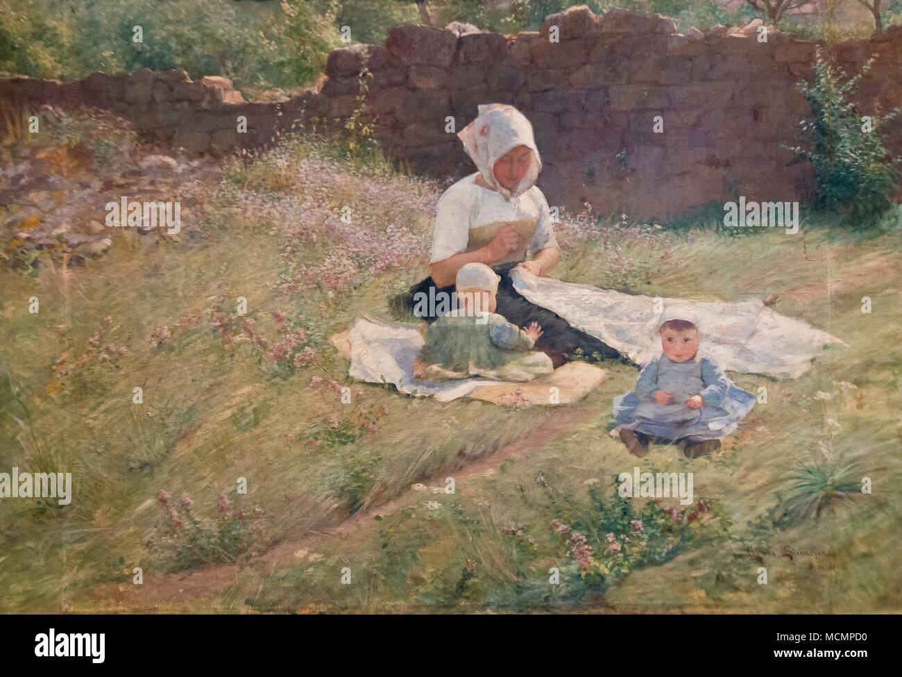 Agnes Steineger - Enfants et nanny (1890) Banque D'Images