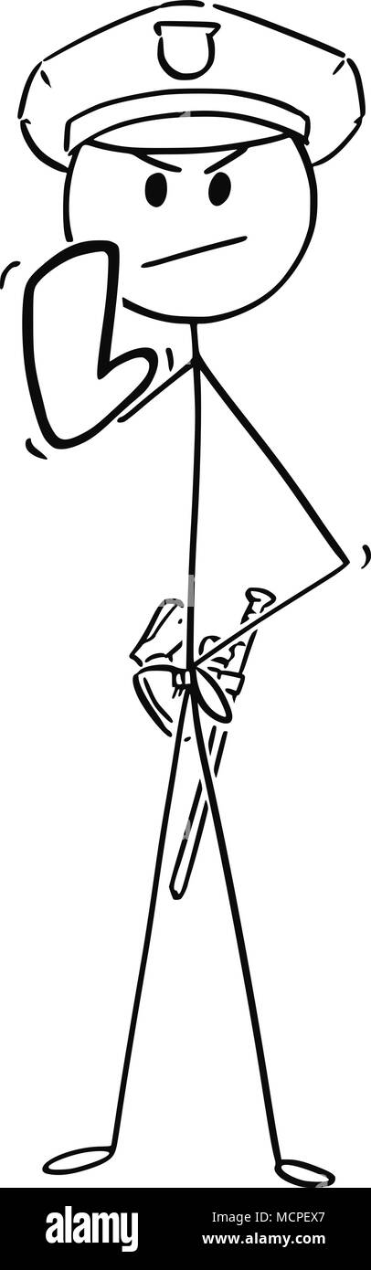 Caricature de policier ou d'un agent de police indiquant Arrêter ou Arrêter le geste Illustration de Vecteur