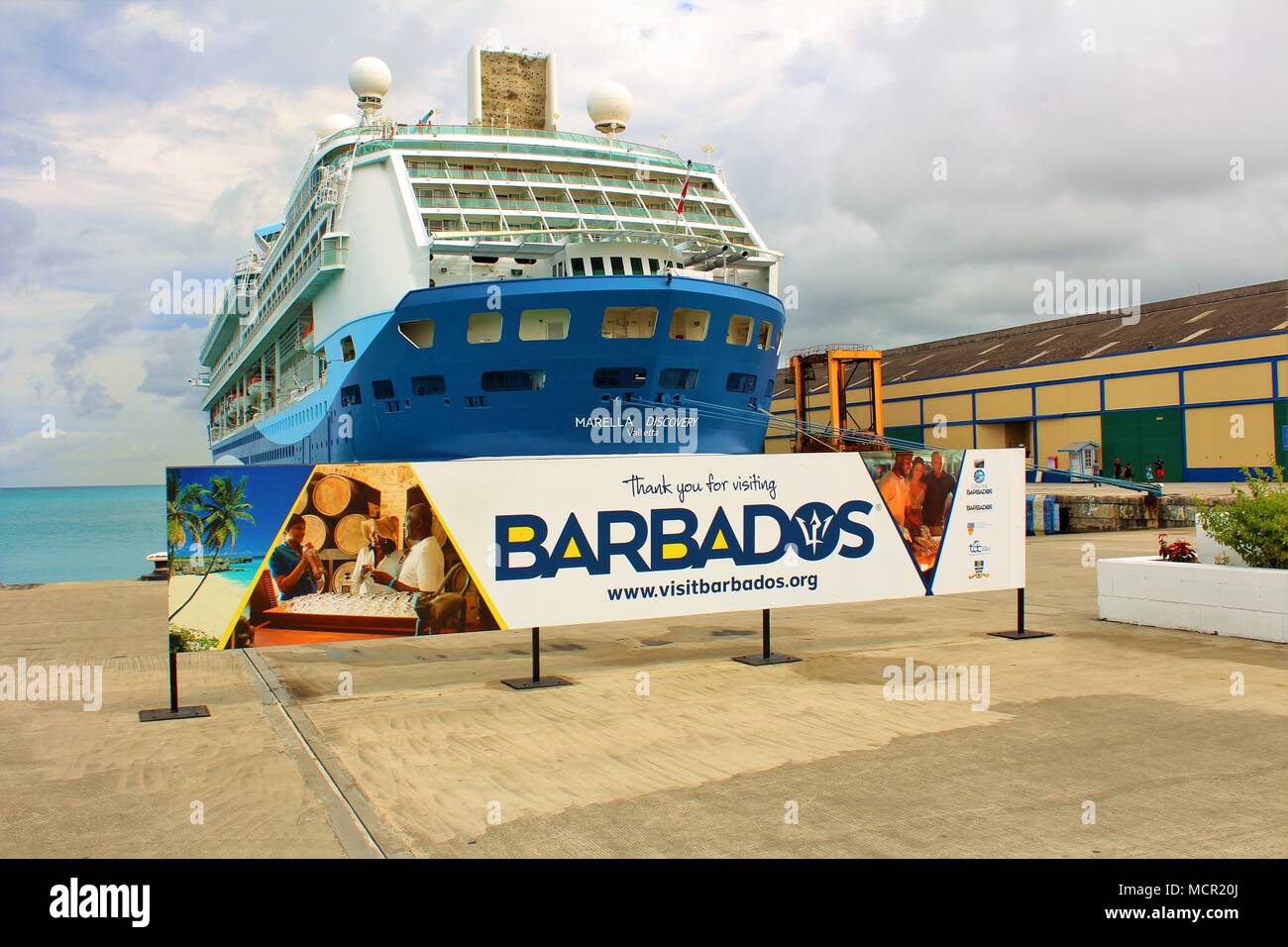 La croisière découverte Marella bateau amarré dans le port de Bridgetown, à la Barbade le 4 mars 2018. Banque D'Images