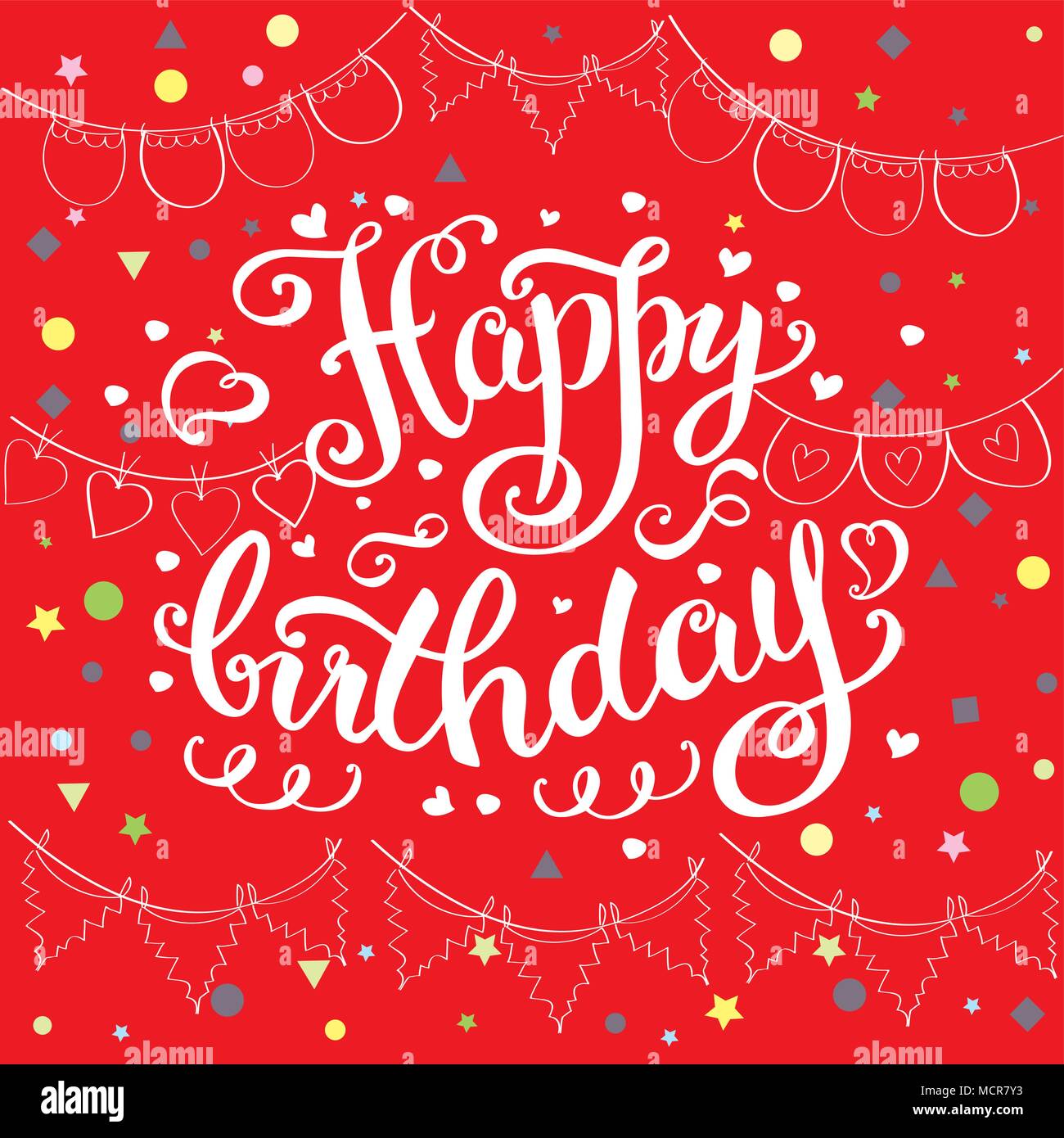 Joyeux Anniversaire Carte A La Main Ettering Sur Fond Rouge Stock Vector Illustration Image Vectorielle Stock Alamy