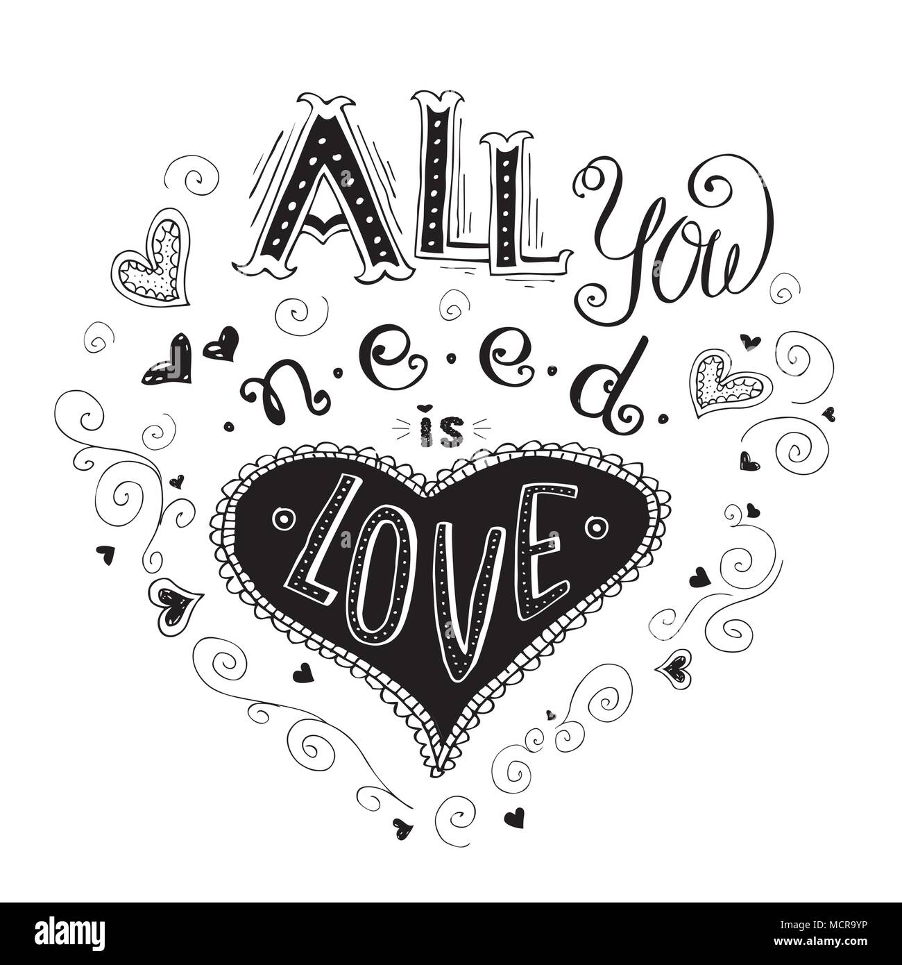 Tout ce qu'il vous faut, c'est l'amour, écrite à la main vêtements T-shirt lettrage design, illustration vectorielle stock Illustration de Vecteur