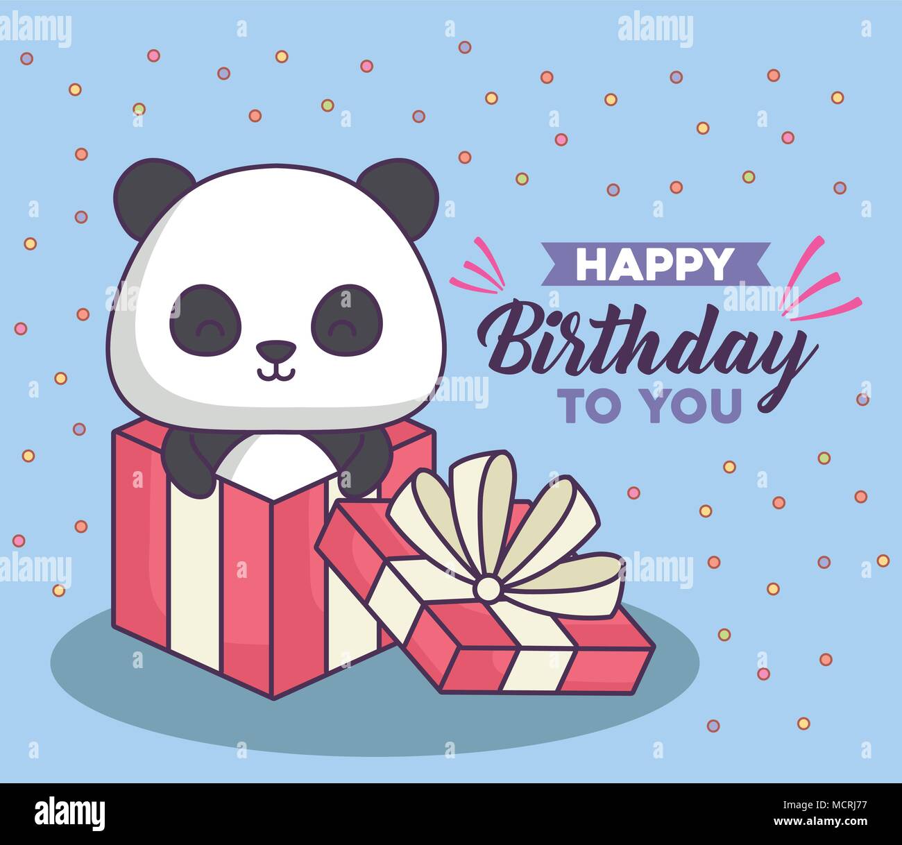 Joyeux Anniversaire Conception Avec Boite Cadeau Avec Mignon Panda Icone Sur Fond Bleu Design Colore Vector Illustration Image Vectorielle Stock Alamy