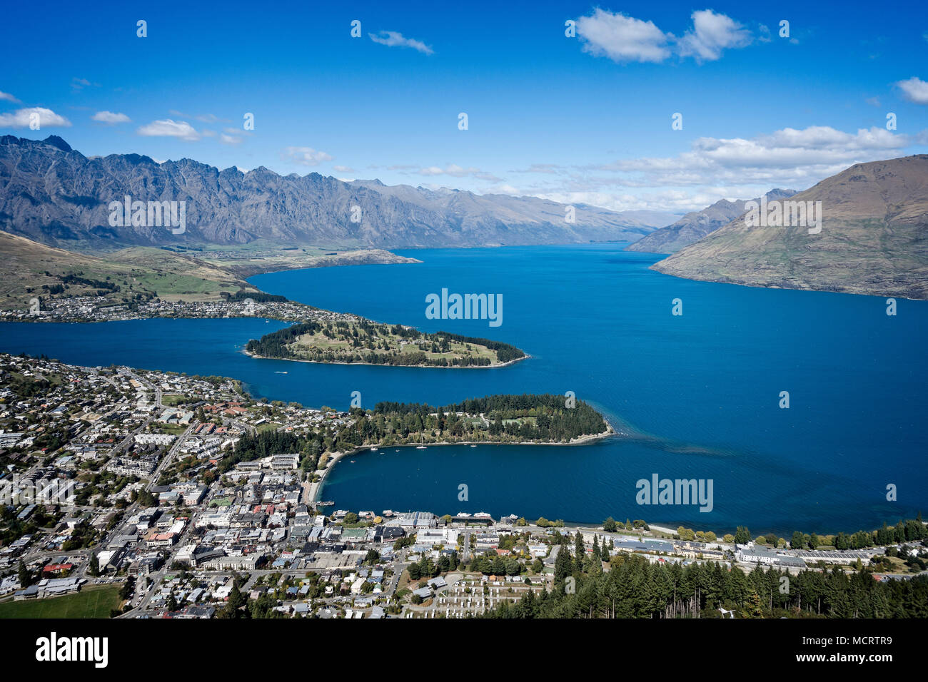 Le lac Wakatipu et Queenstown, île du Sud, Nouvelle-Zélande. Banque D'Images