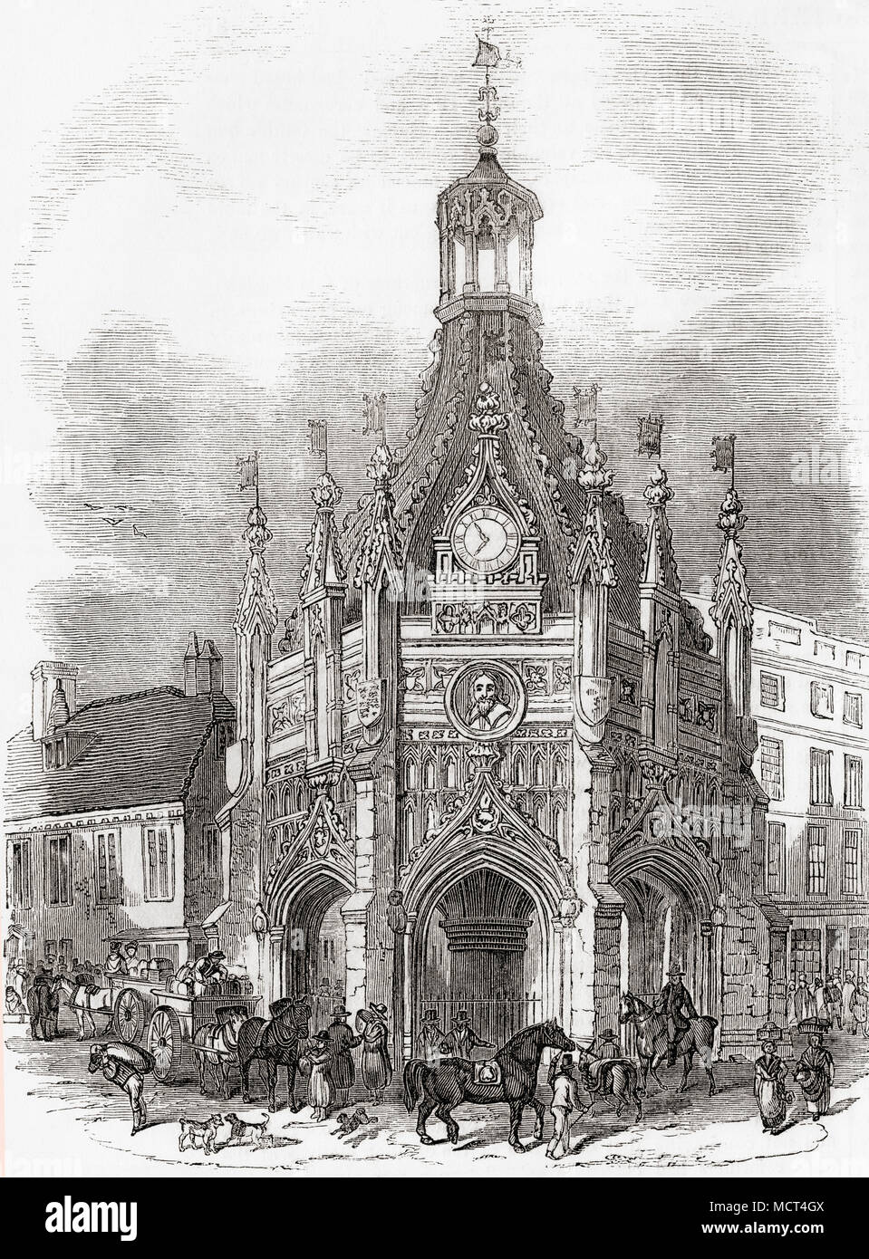 Chichester Market Cross, Chichester, Angleterre, vu ici au début du 19e siècle. Construit au 15ème siècle pour que les pauvres gens avaient quelque part pour vendre leurs marchandises, et comme un point de rencontre. À partir de la vieille Angleterre : A Pictorial Museum, publié 1847. Banque D'Images