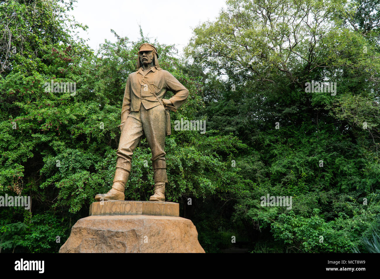 La statue de David Livingstone, Victoria Falls, Zimbabwe Banque D'Images