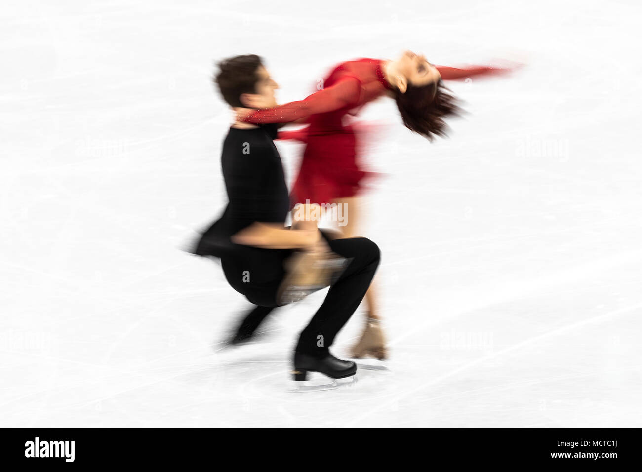 Flou de mouvement d'action/ Lauriault Marie-Jade Romain Le Gac (FRA) en patinage artistique - danse sur glace gratuitement aux Jeux Olympiques d'hiver de PyeongChang 2018 Banque D'Images