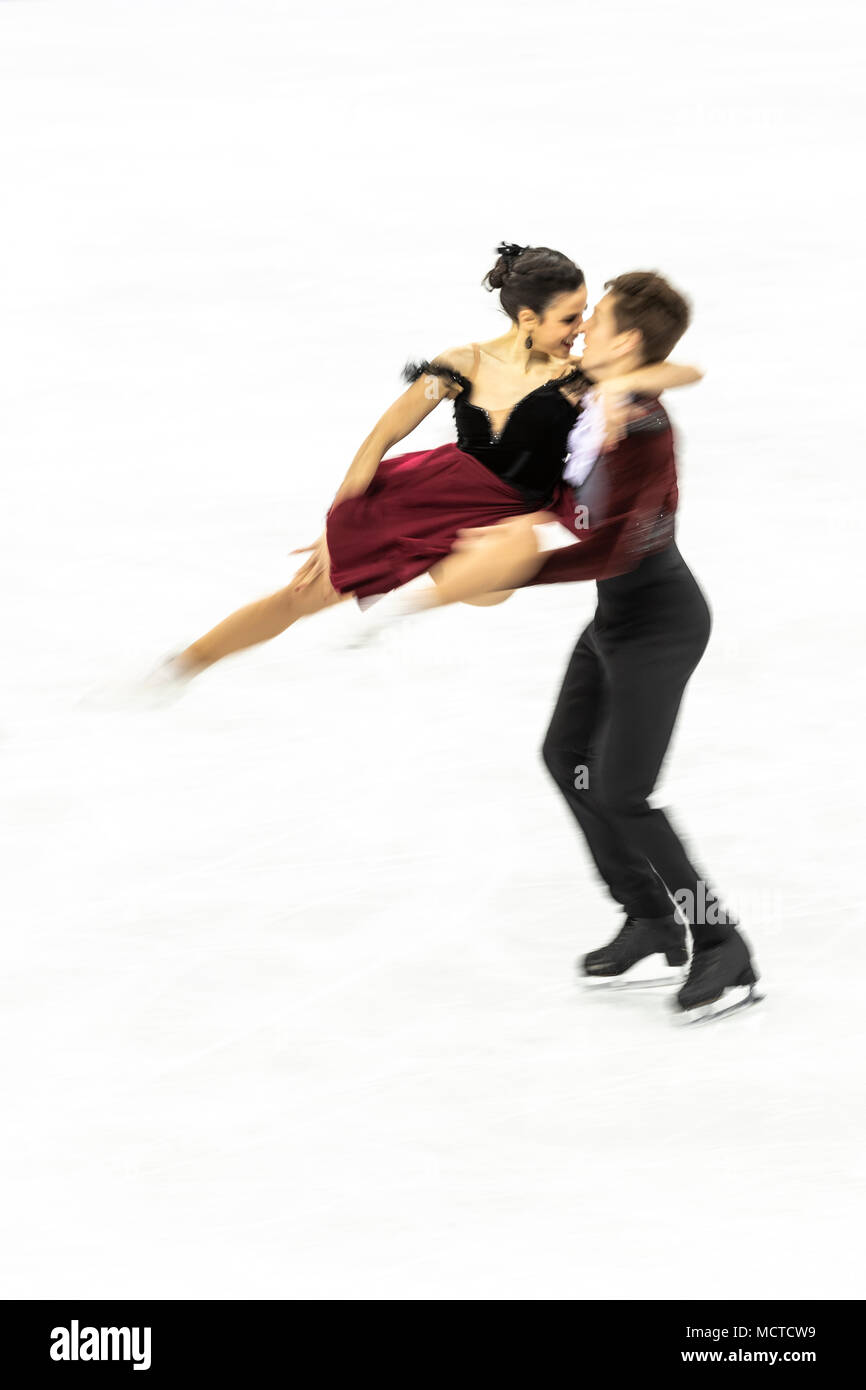 Flou de mouvement action de Sara Hurtado/Kirill Khaliavin (ESP) en patinage artistique - danse sur glace gratuitement aux Jeux Olympiques d'hiver de PyeongChang 2018 Banque D'Images