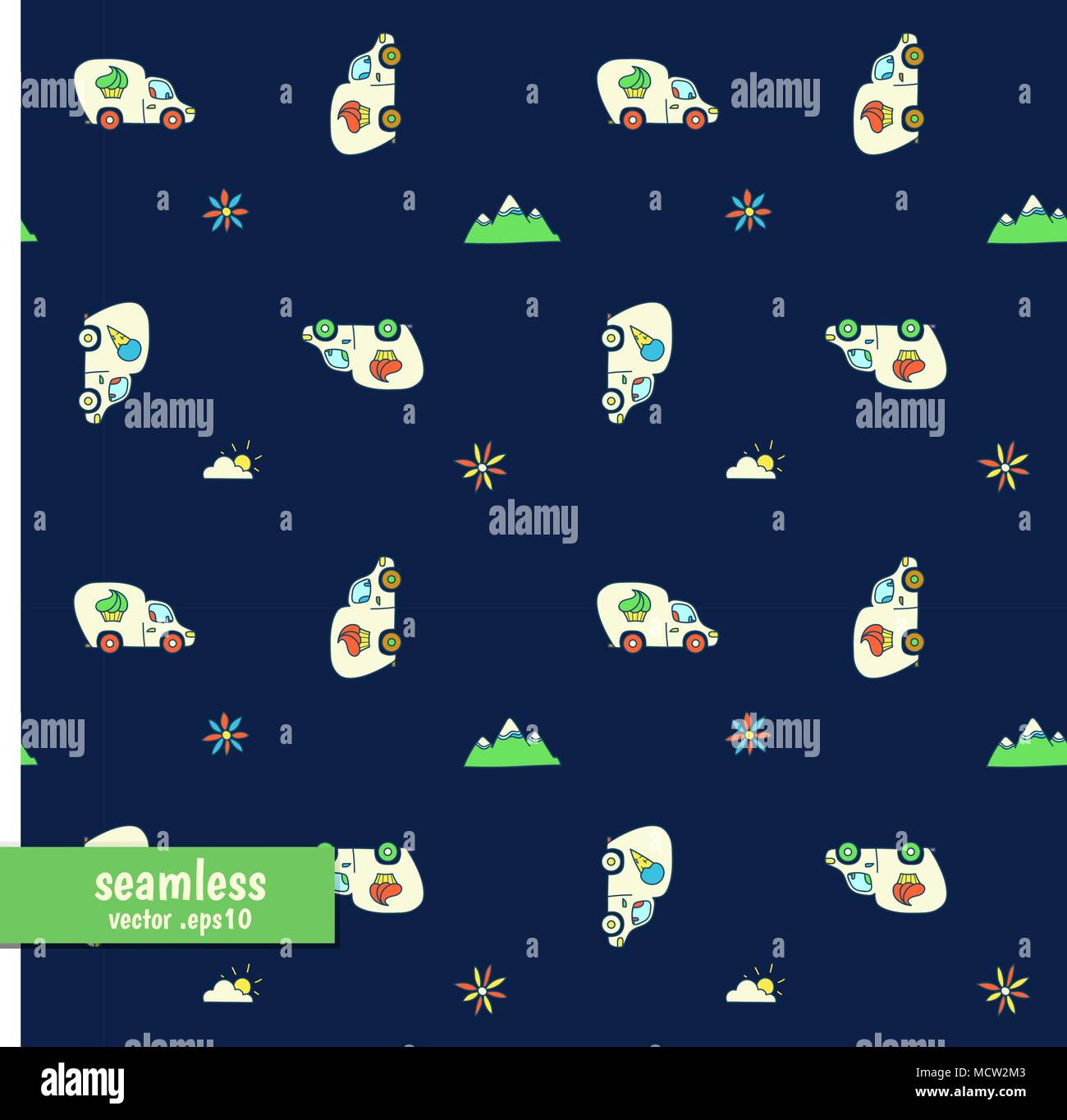 Modèle couleur vectoriel continu avec cartoon cars - cars pour les enfants stylisés Illustration de Vecteur