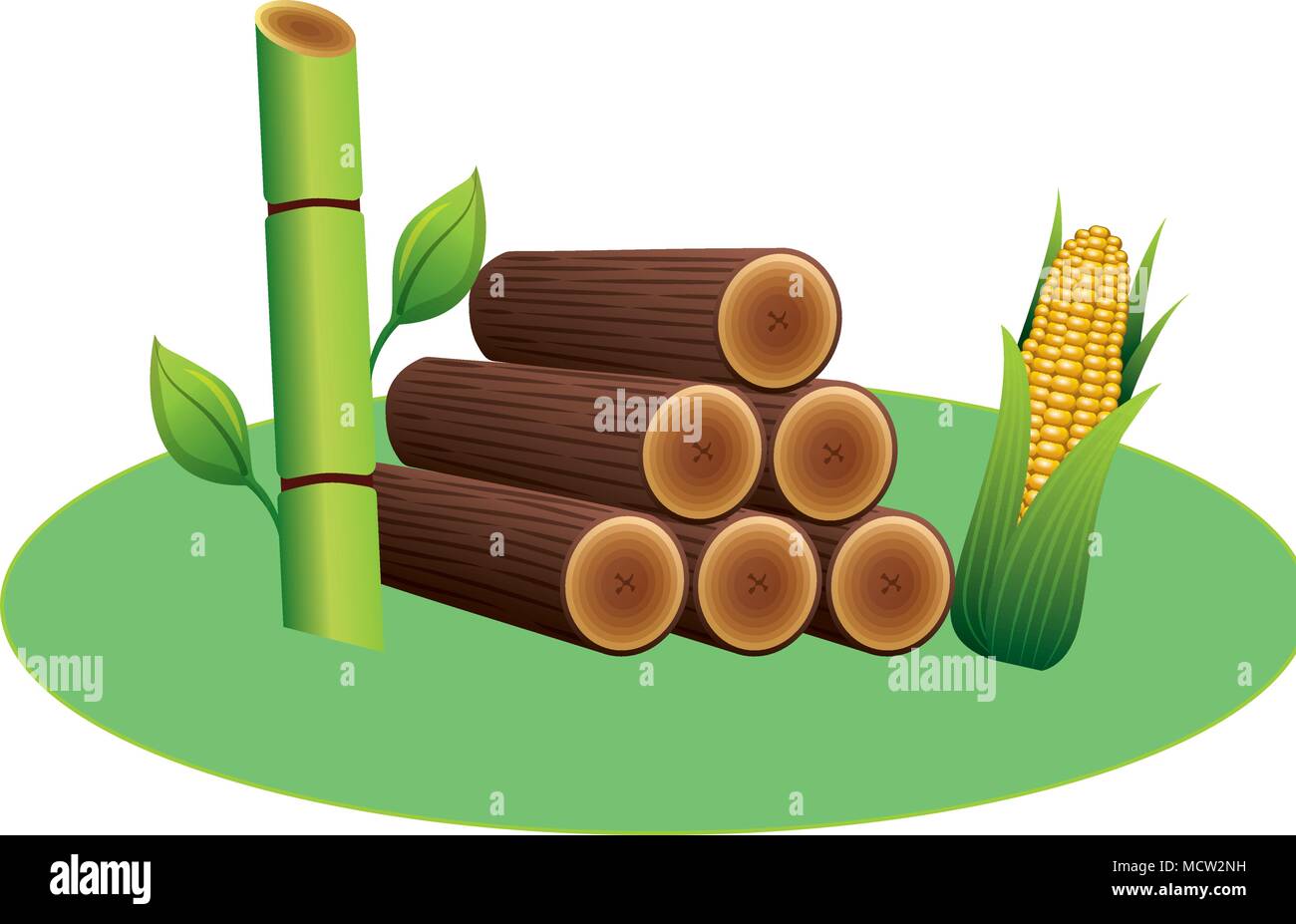 Les troncs en bois avec la canne à sucre et de maïs Illustration de Vecteur
