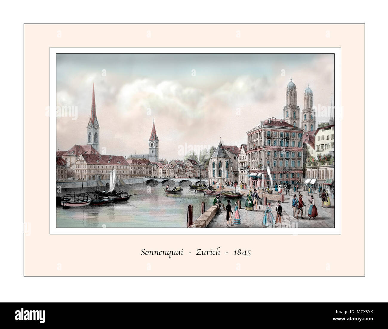 Sonnenquai Zurich Conception originale basée sur une gravure du xixe siècle Banque D'Images