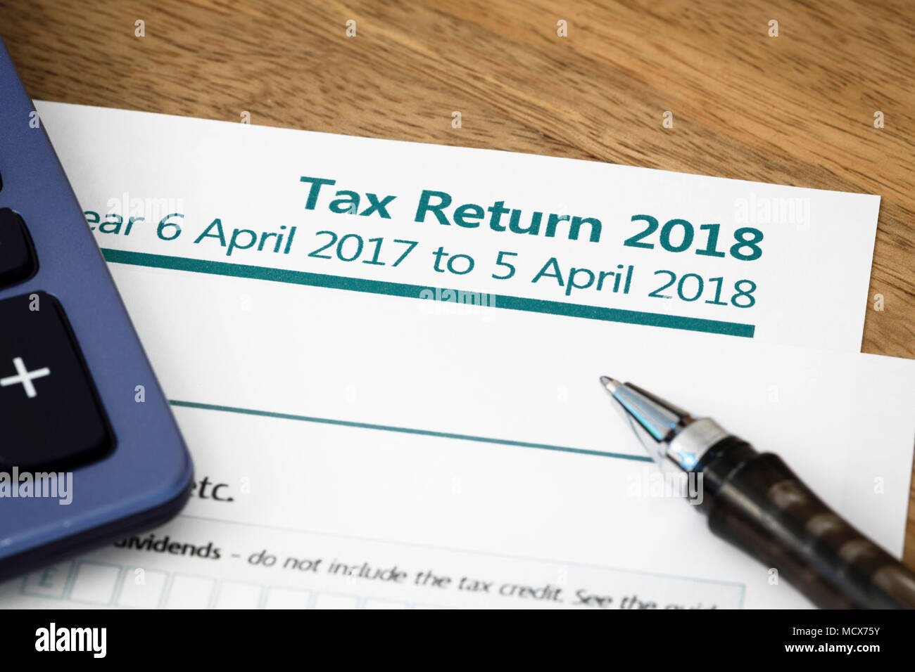 HMRC UK auto évaluation Formulaire de retour d'impôt sur le revenu 2018 Banque D'Images