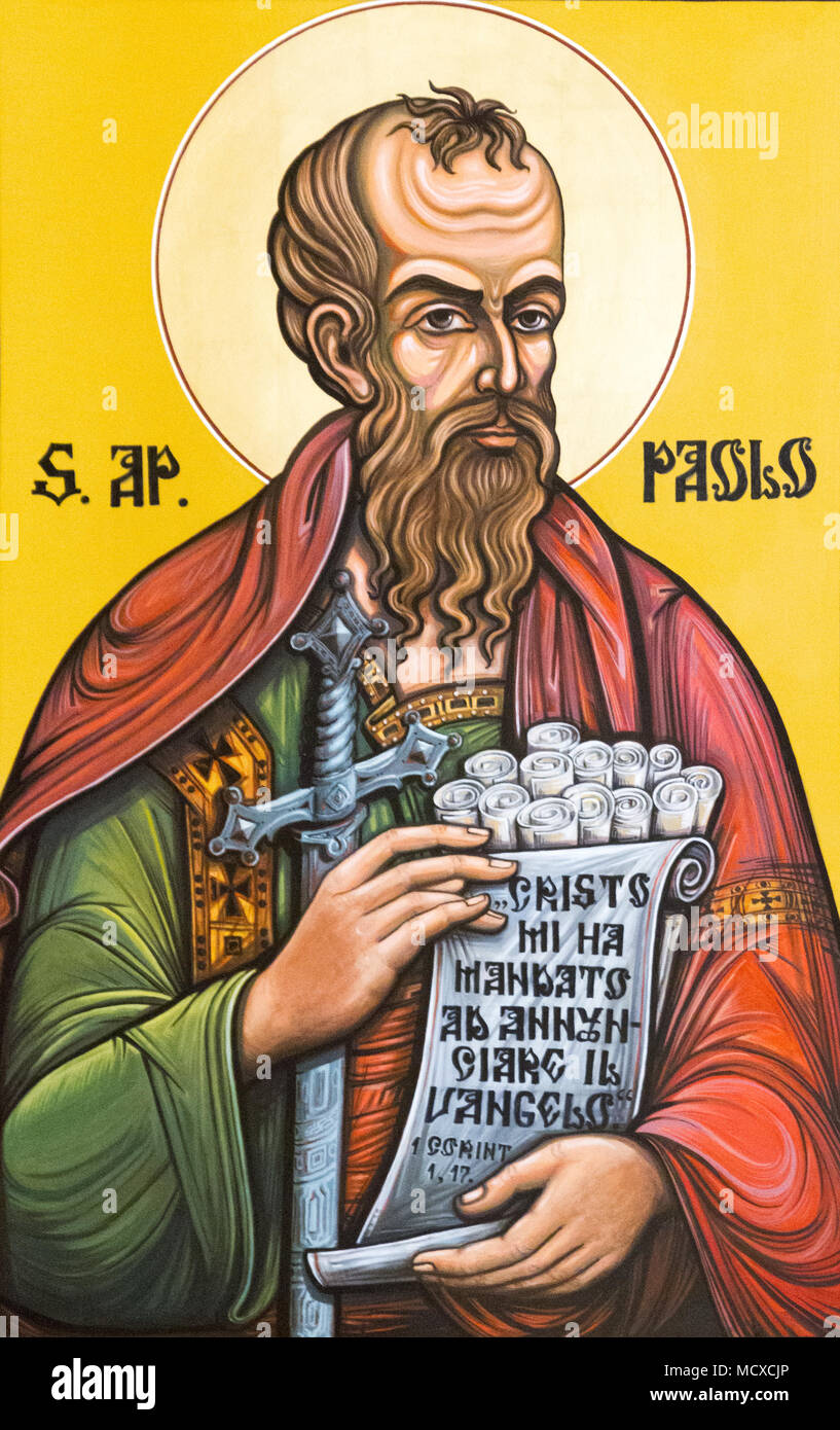 L'icône de Saint Paul (Saül) de Tarsus dans 'Chiesa dei Santi Gervasio e Protasio Martiri' (l'église des Saints Gervasius et Protasius les Martyrs) Banque D'Images
