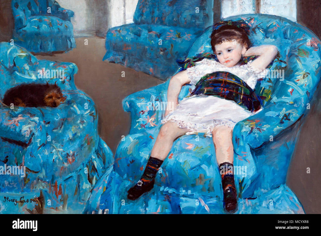 Petite fille dans un fauteuil bleu, Mary Cassatt, 1878, National Gallery of Art, Washington DC, USA, Amérique du Nord Banque D'Images