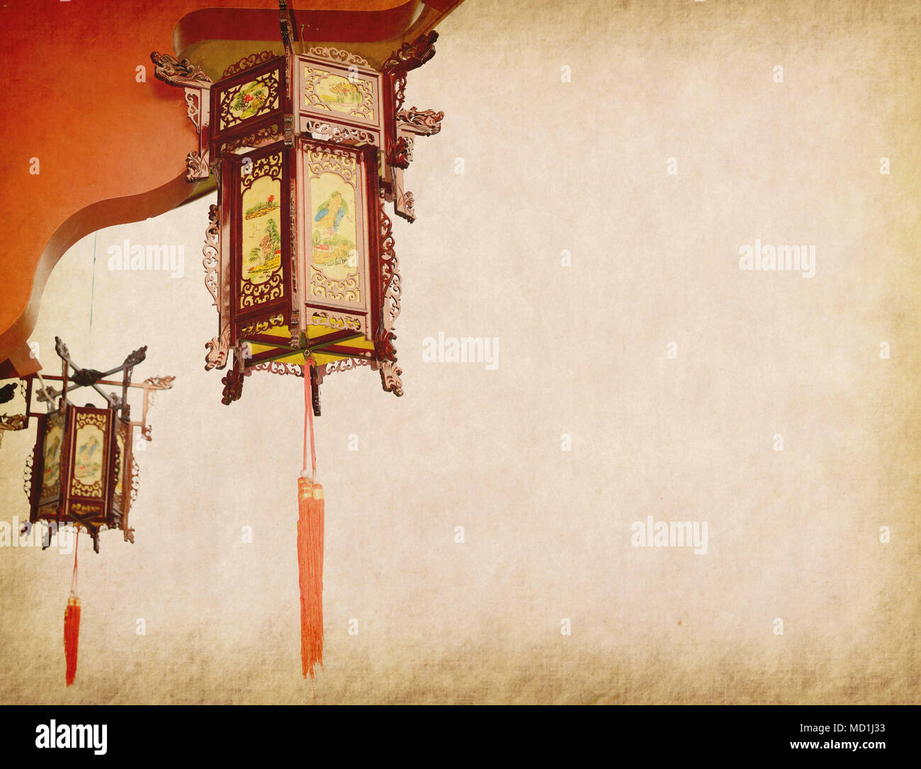 Lanterne chinoise sur vieux papier Banque D'Images