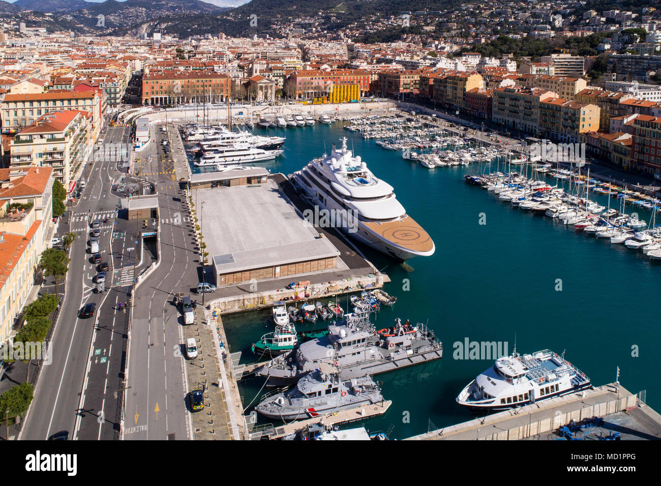 Vue aérienne du port de Nice Banque D'Images