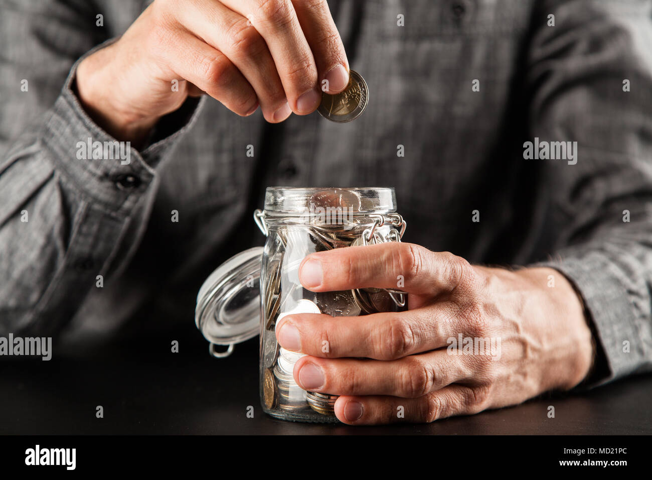 Pot de pièces de monnaie Banque D'Images