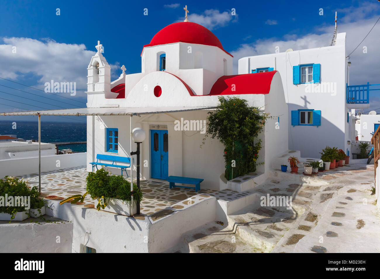 Grec typique église blanche sur l'île de Mykonos, Grèce Banque D'Images