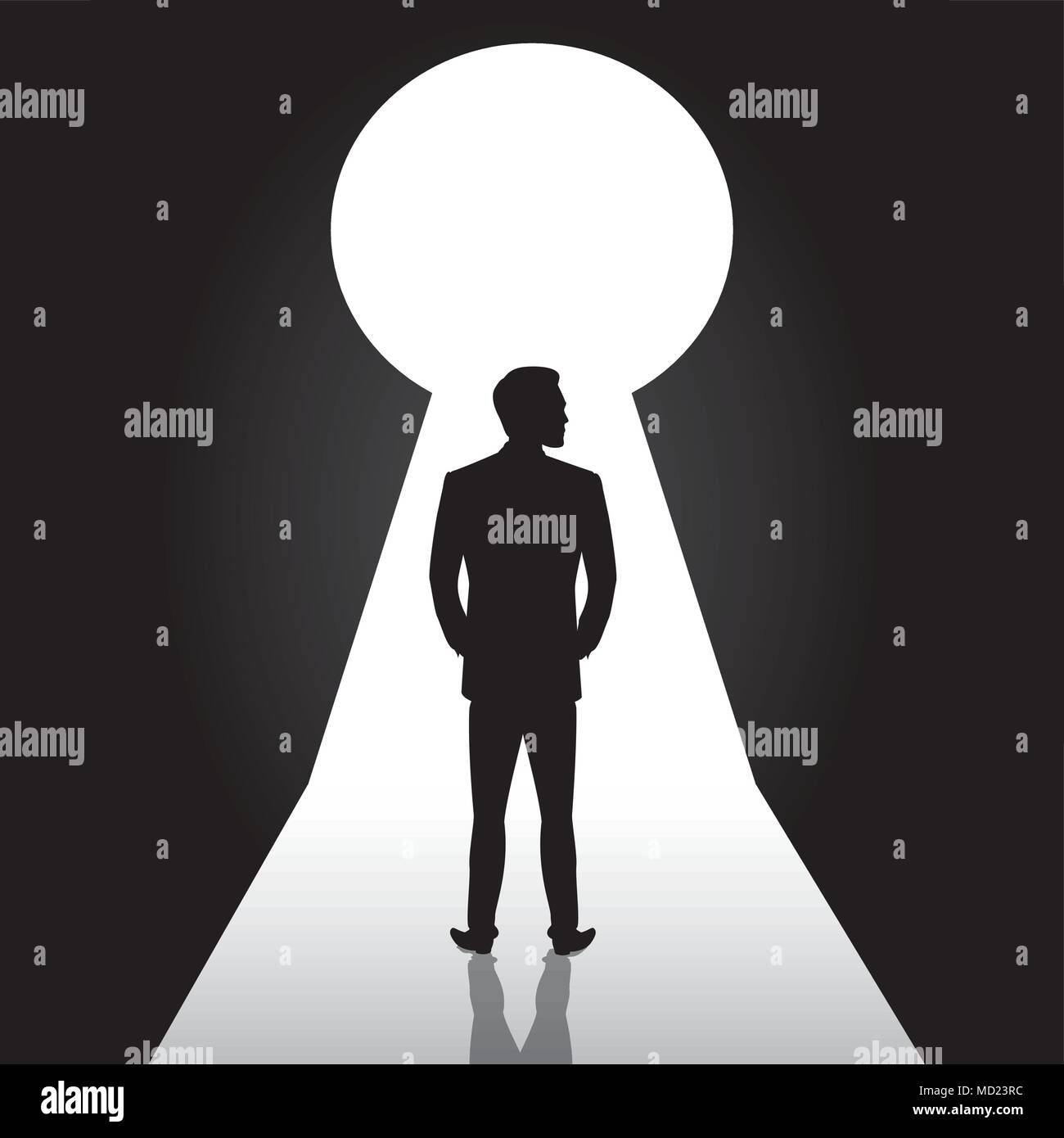 Silhouette homme debout avant de serrure de porte,man in suit stand pensant, rêvant, planification.Stock vector illustration Illustration de Vecteur