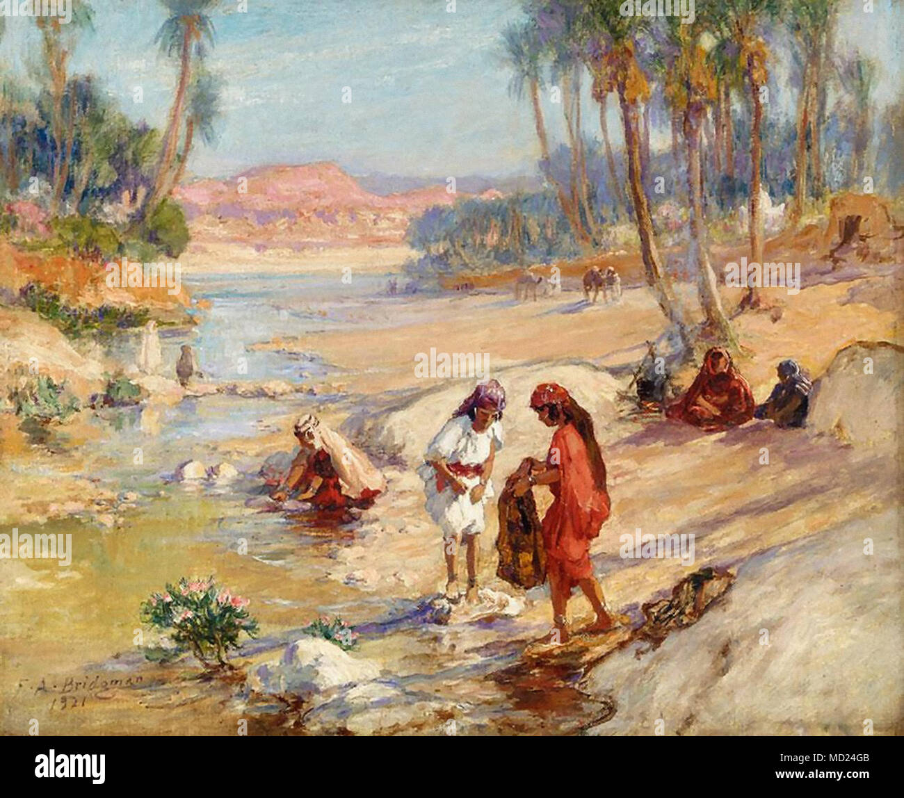 Frederick Arthur Bridgman - les femmes pour laver le linge dans un ruisseau Banque D'Images