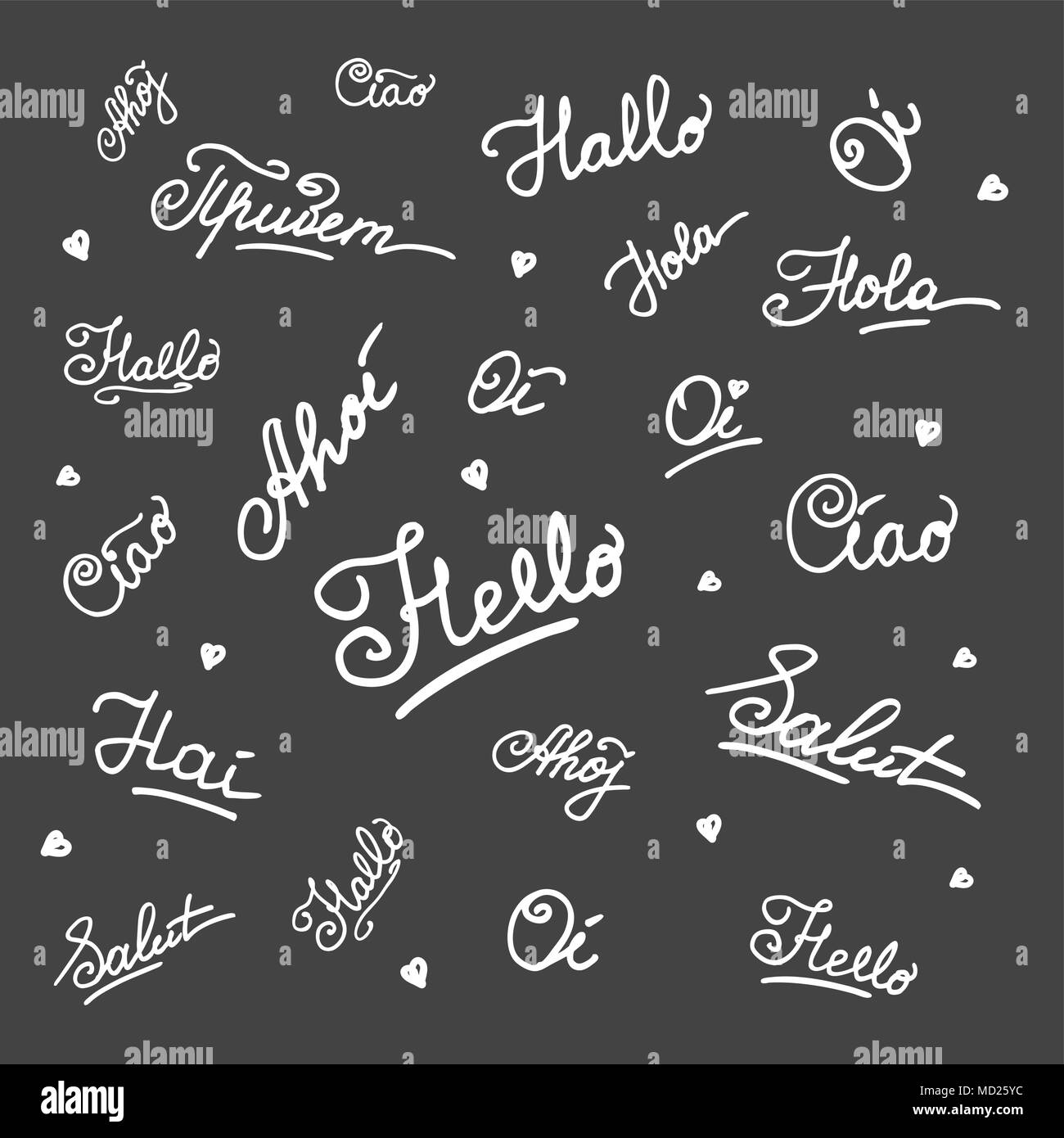 Lettrage main Bonjour sur différentes langues,stock vector illustration Illustration de Vecteur