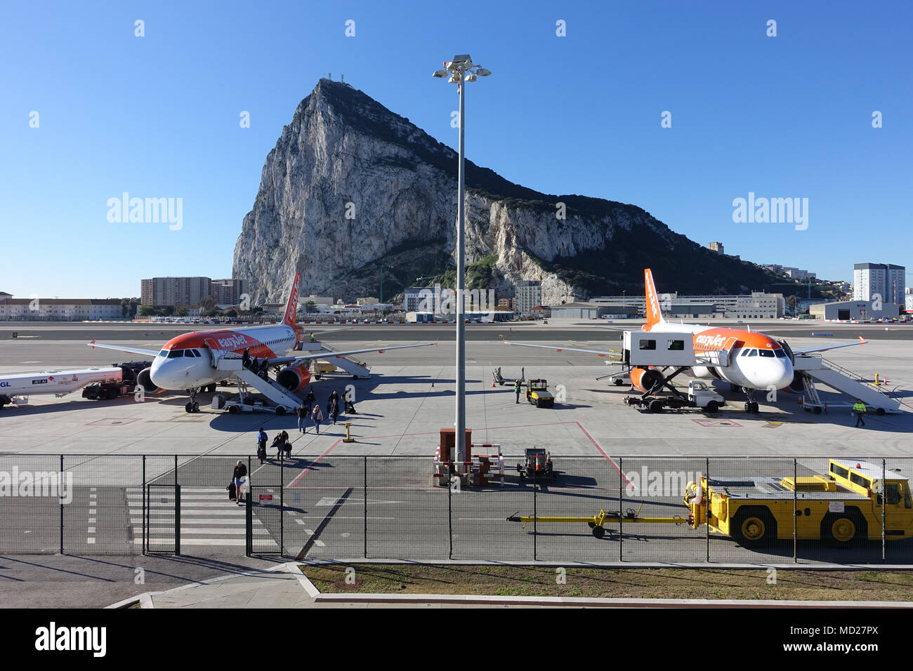 Les avions d'Easyjet à l'aéroport de Gibraltar. Banque D'Images