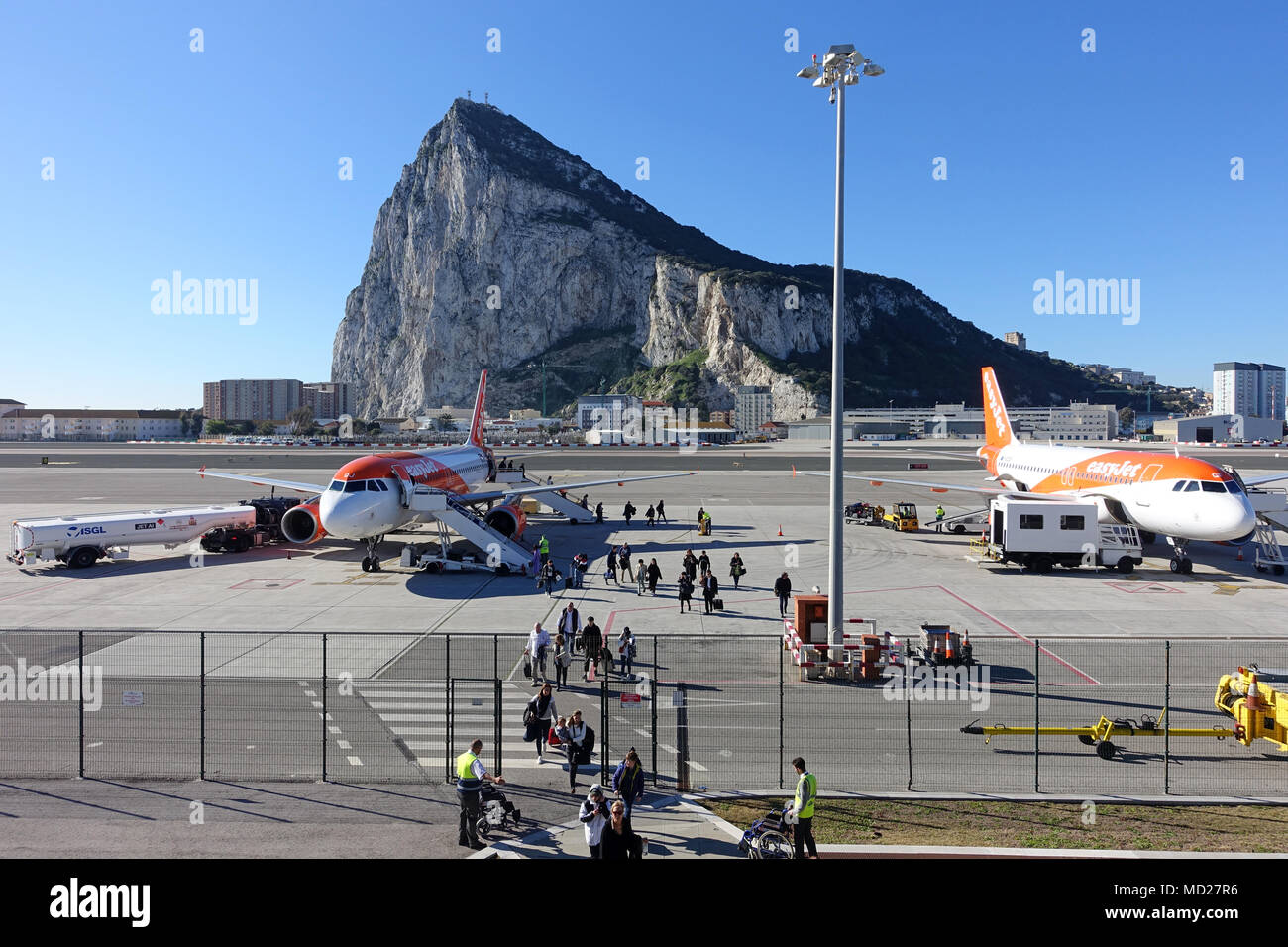 Les avions d'Easyjet à l'aéroport de Gibraltar. Banque D'Images