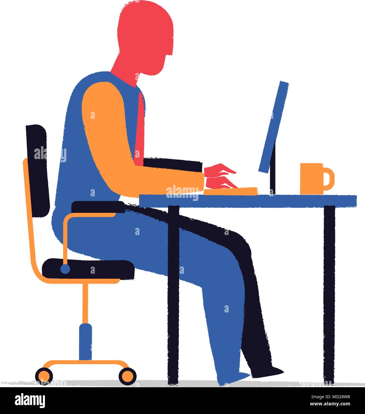 L'homme travailler dur à votre ordinateur portable sur le bureau Illustration de Vecteur