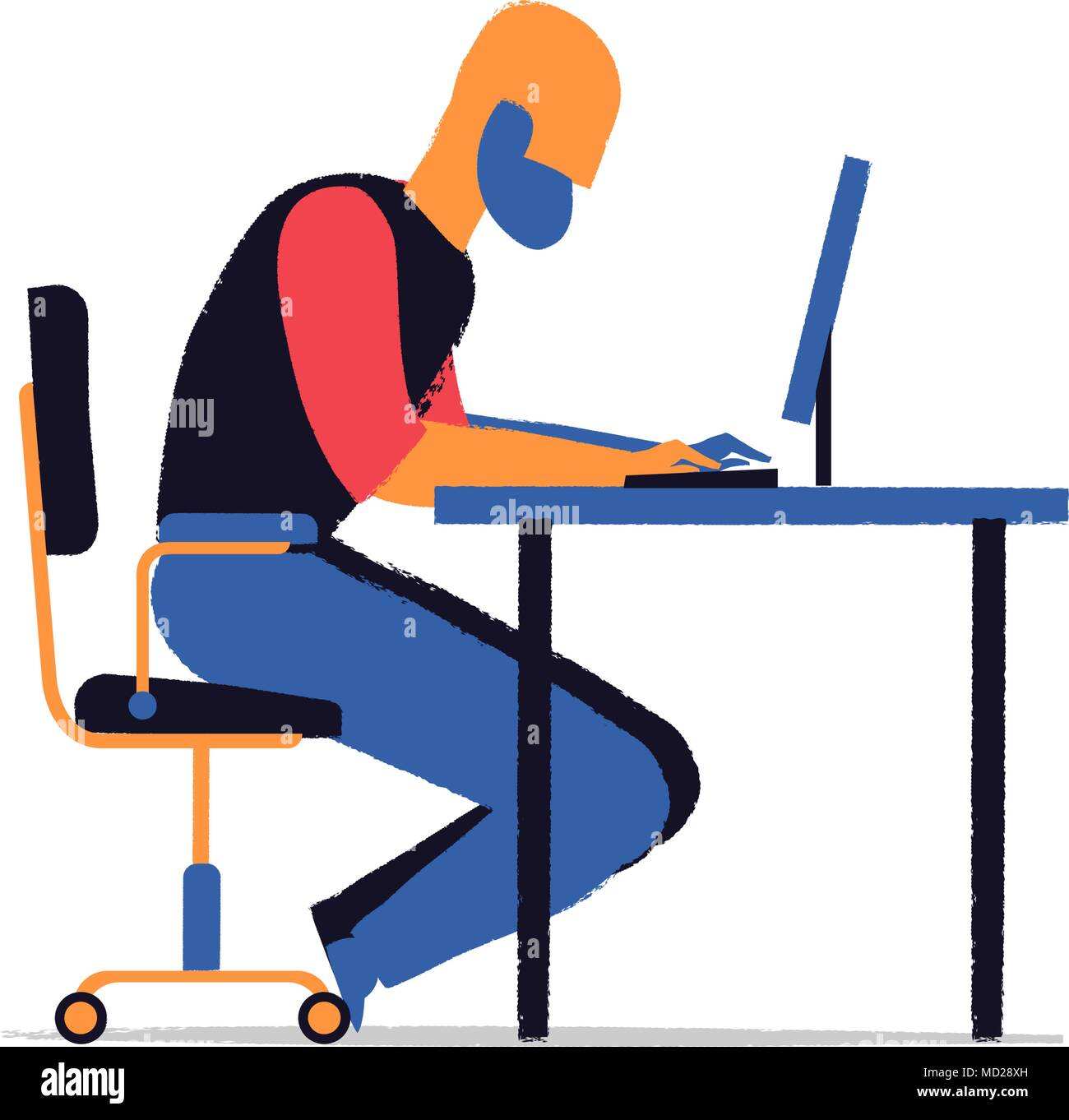 L'homme travailler dur à votre ordinateur portable sur le bureau Illustration de Vecteur