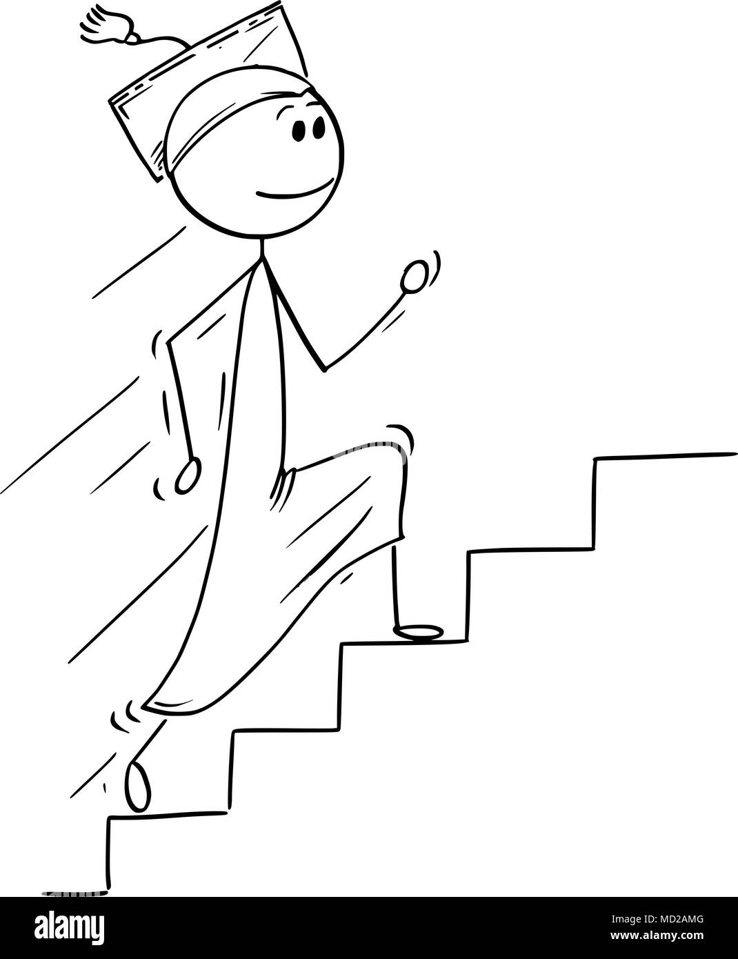 Caricature des études supérieures de l'homme qui court jusqu'à l'escalier et escalier Illustration de Vecteur