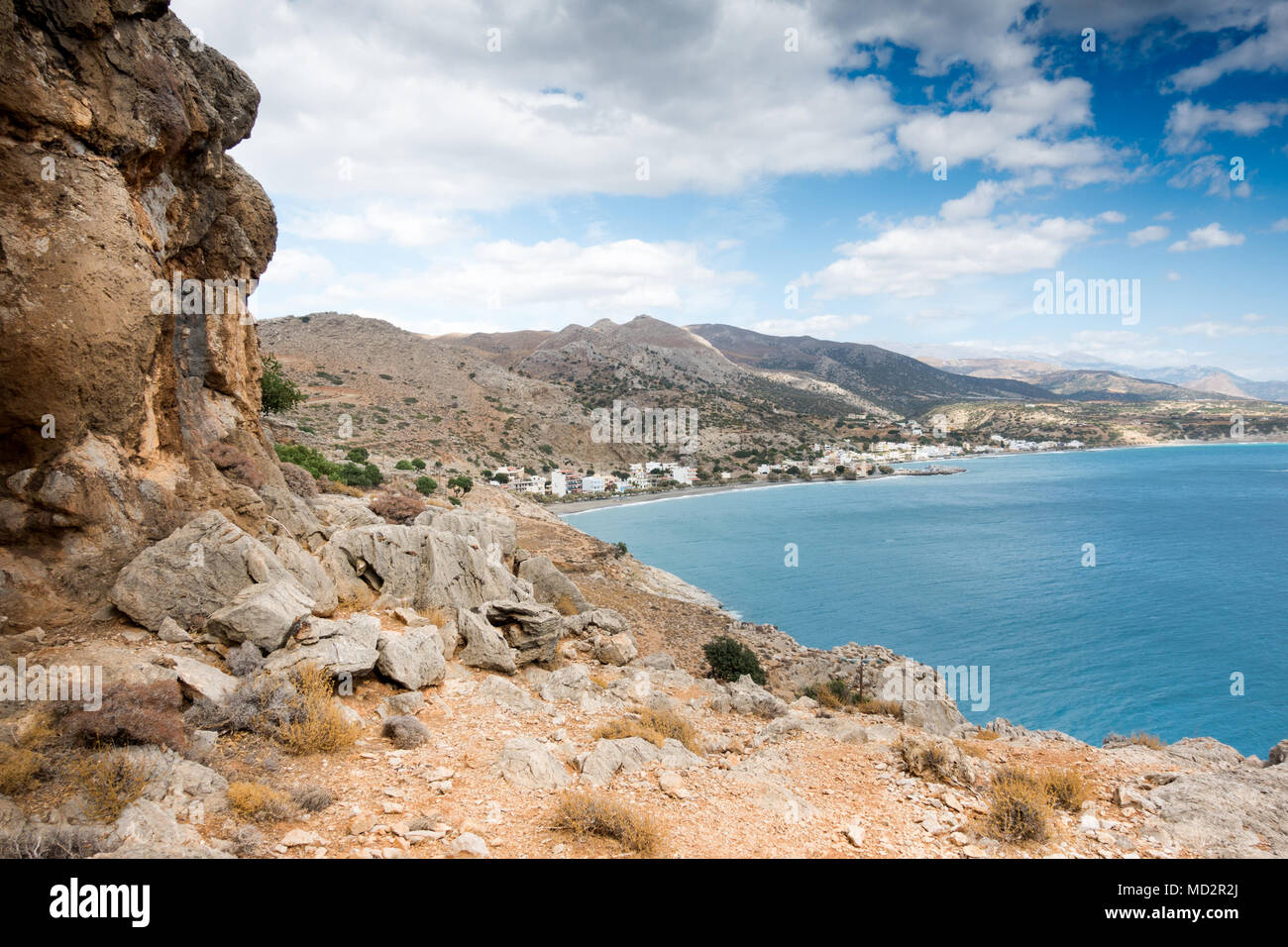 Vue panoramique sur mer et montagne, Crète, Grèce Banque D'Images