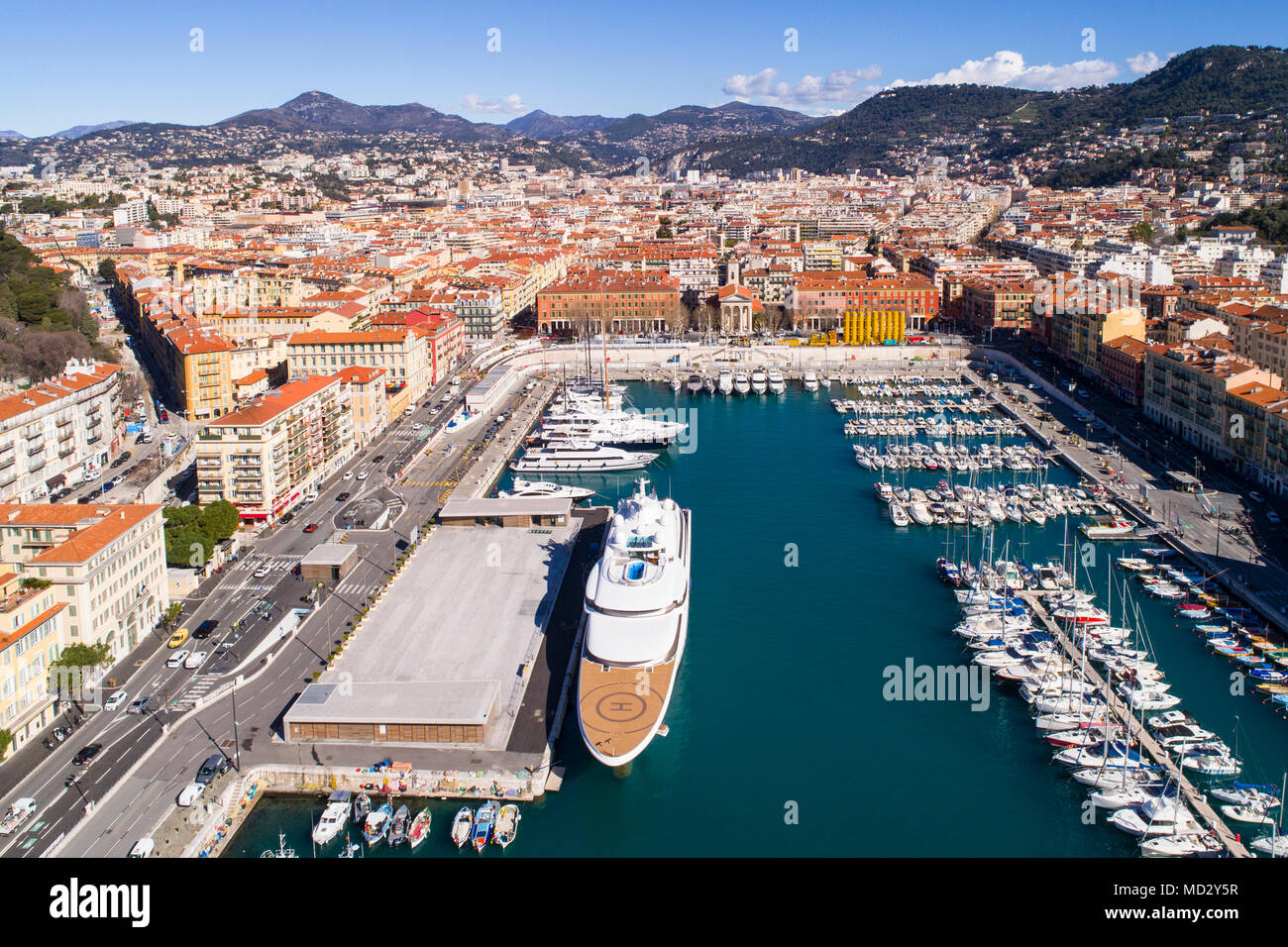Vue aérienne du port de Nice, Banque D'Images